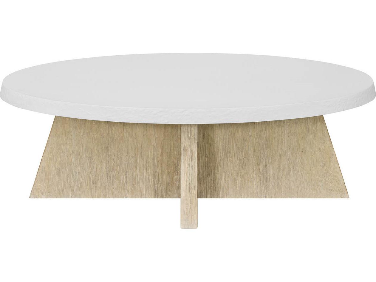 Coastal Living Home Oasis Oval Wood Dockside Tan And Shoreline White Coffee Table