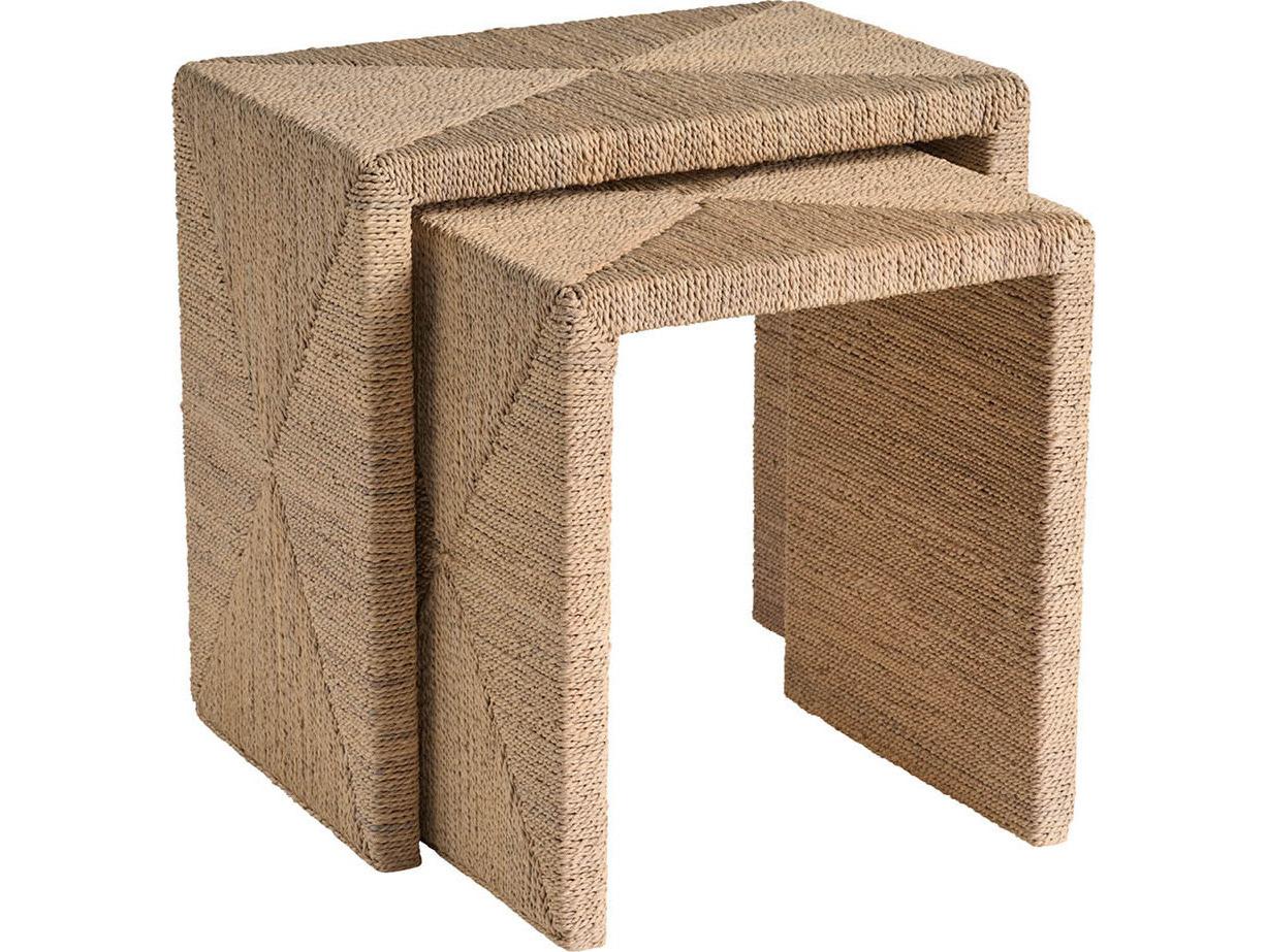 Coastal Living Home Oasis Rectangular Wicker Natural Tan Nesting End Tables
