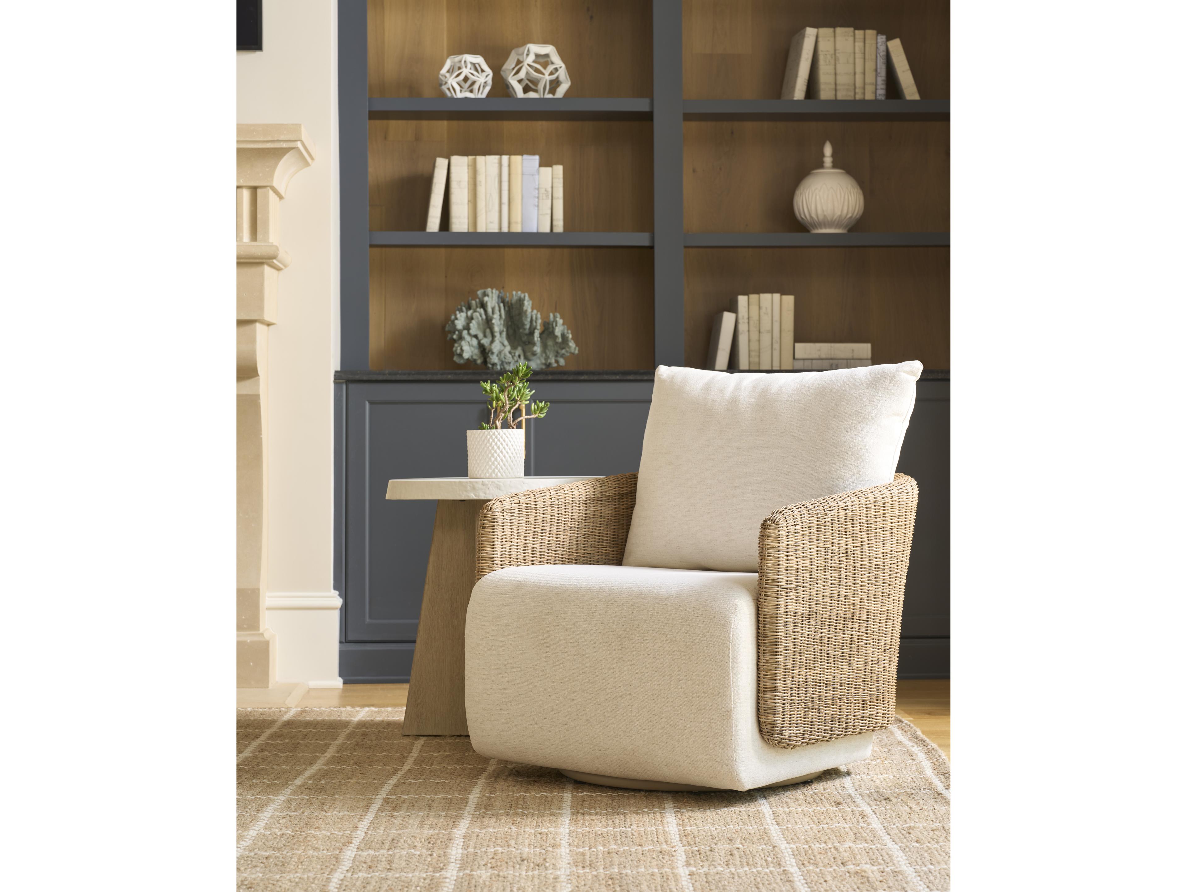 Coastal Living Home Oasis Round Wood Dockside Tan And Shoreline White End Table