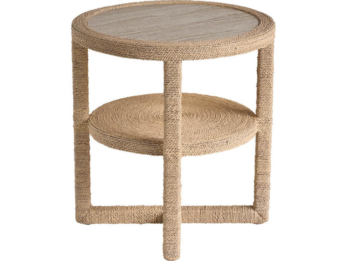 Coastal Living Home Oasis Round Stone Natural Tan End Table