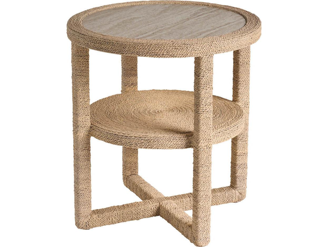 Coastal Living Home Oasis Round Stone Natural Tan End Table
