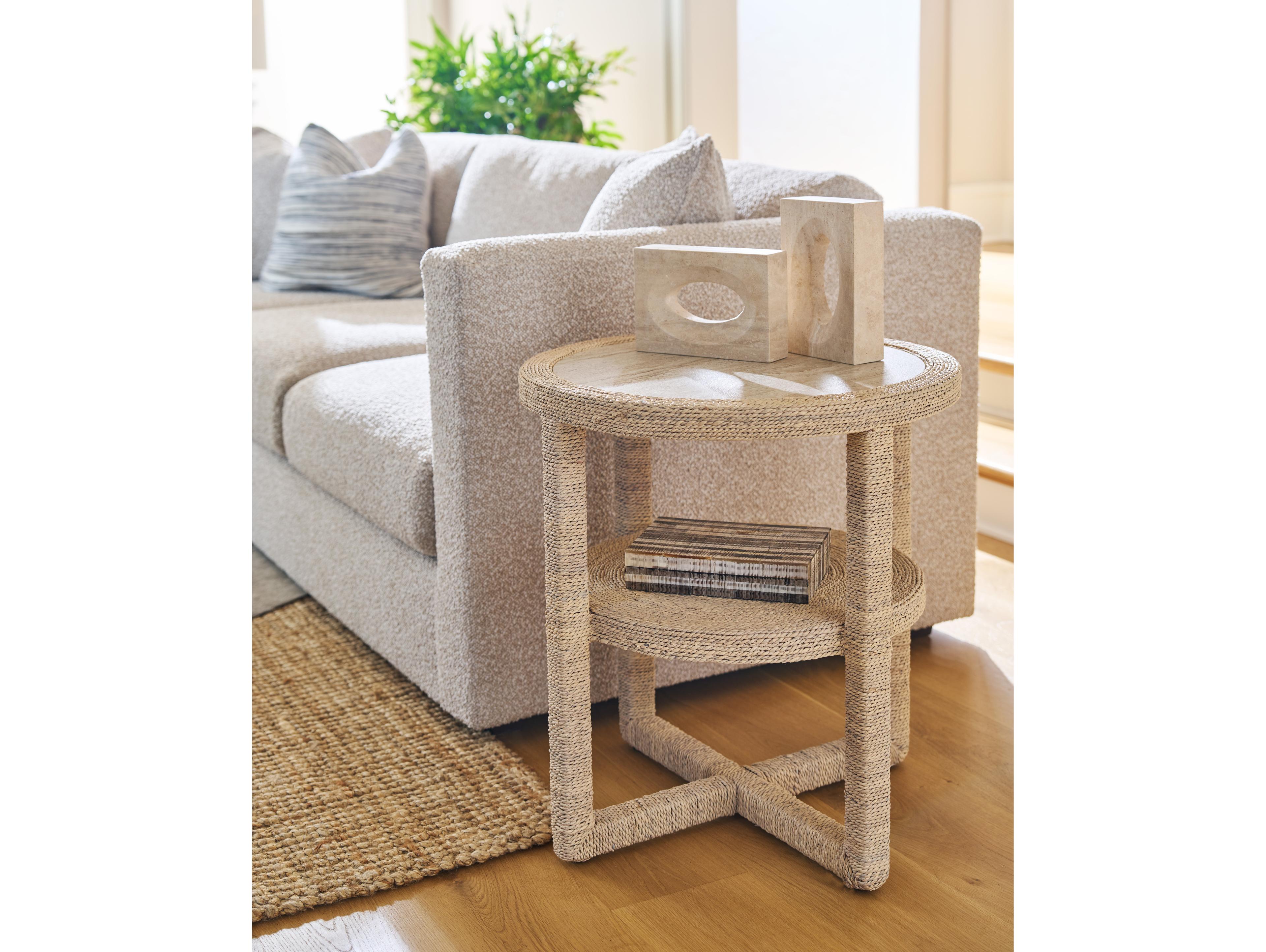 Coastal Living Home Oasis Round Stone Natural Tan End Table