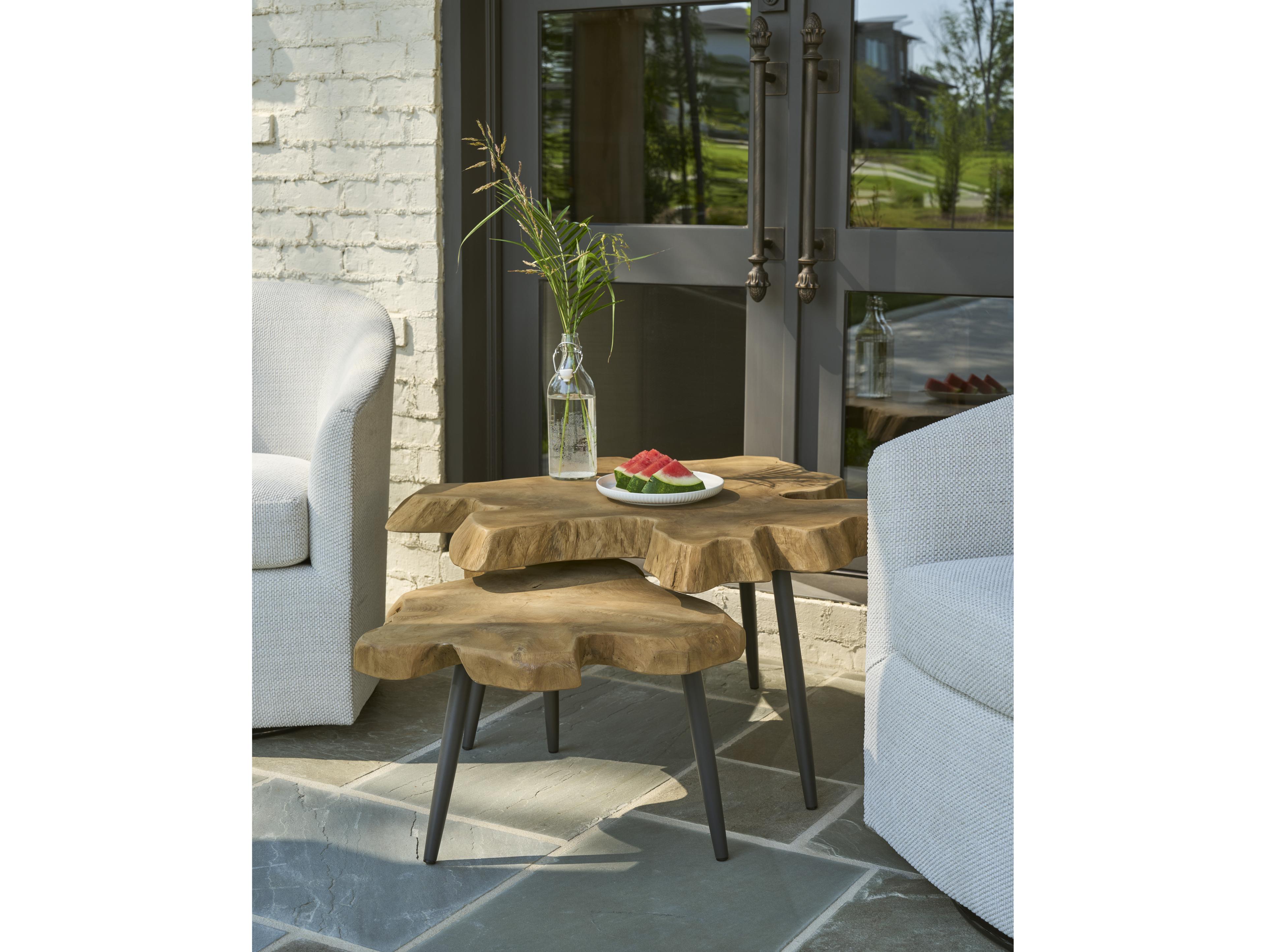 Coastal Living Home Oasis Wood Natural Teak Nesting End Tables
