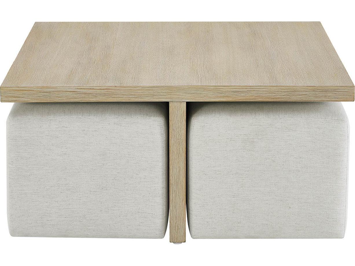 Coastal Living Home Oasis Square Wood Dockside Tan Coffee Table with Ottomans
