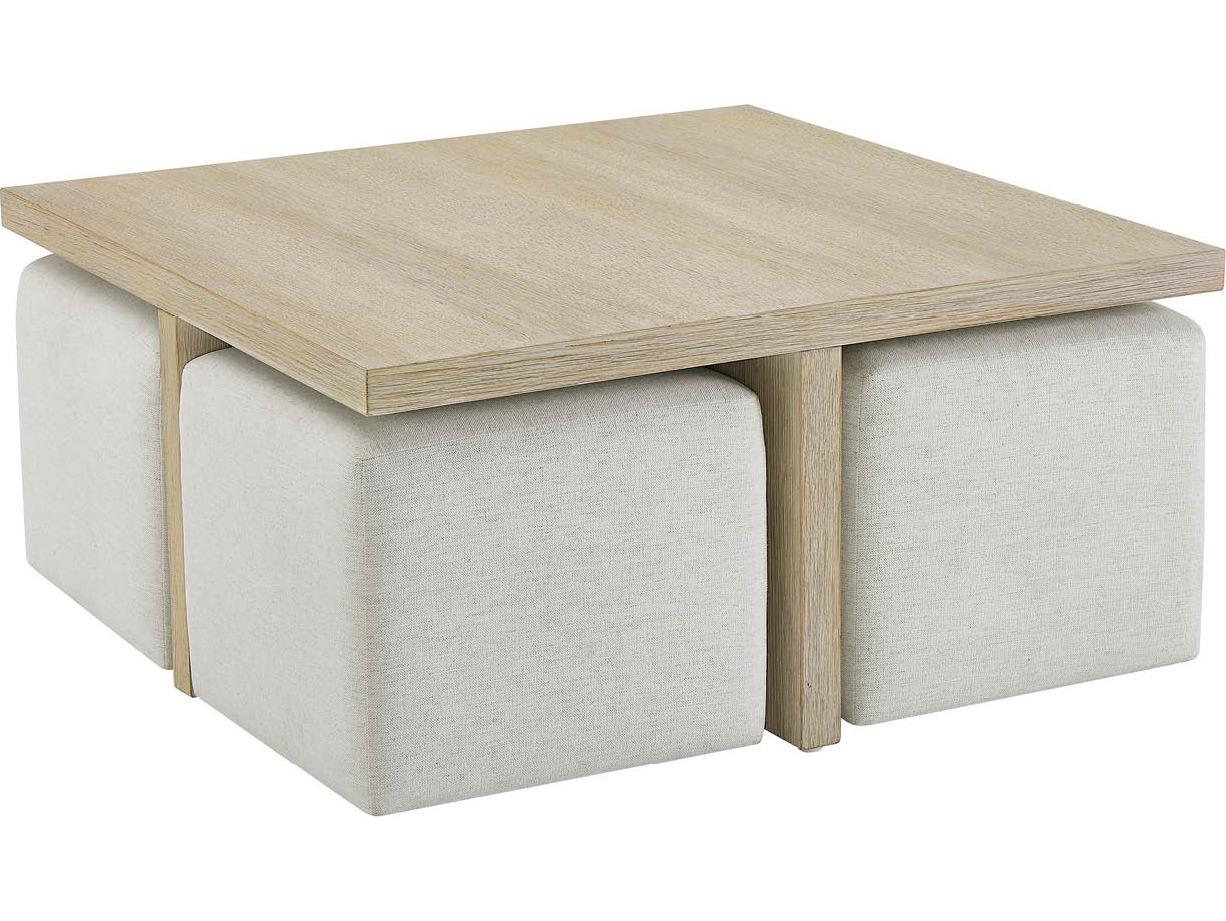 Coastal Living Home Oasis Square Wood Dockside Tan Coffee Table with Ottomans