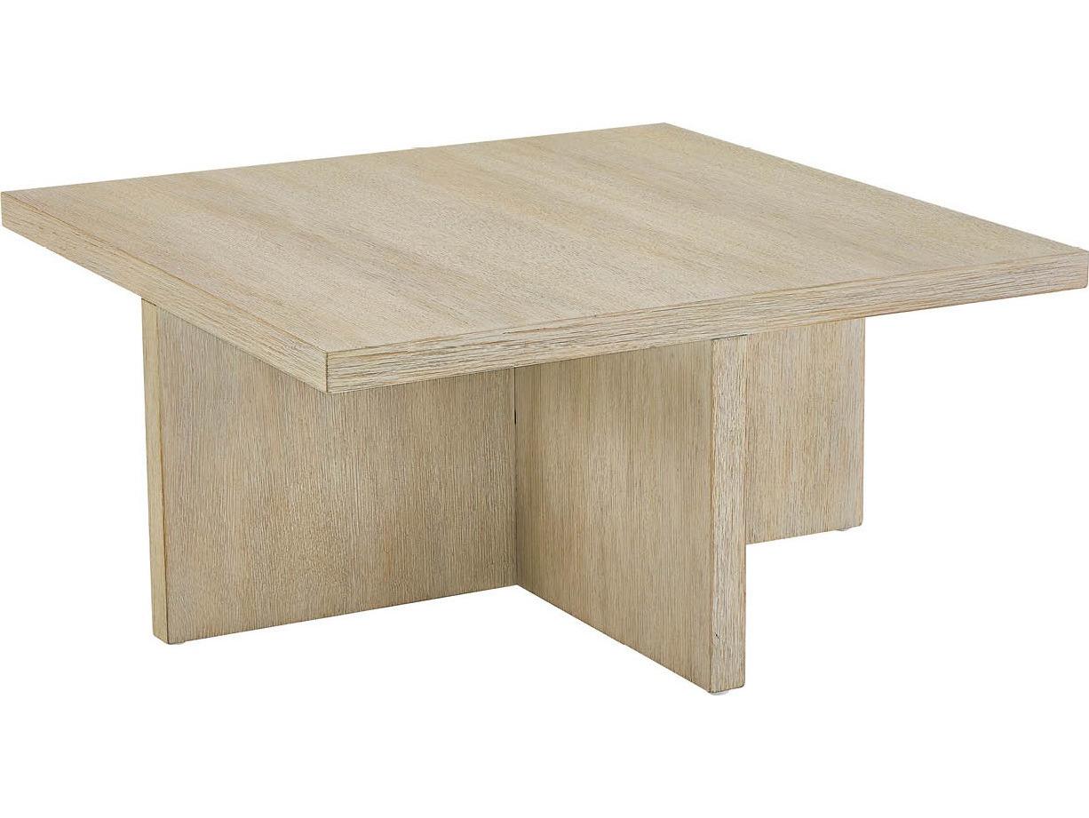 Coastal Living Home Oasis Square Wood Dockside Tan Coffee Table with Ottomans