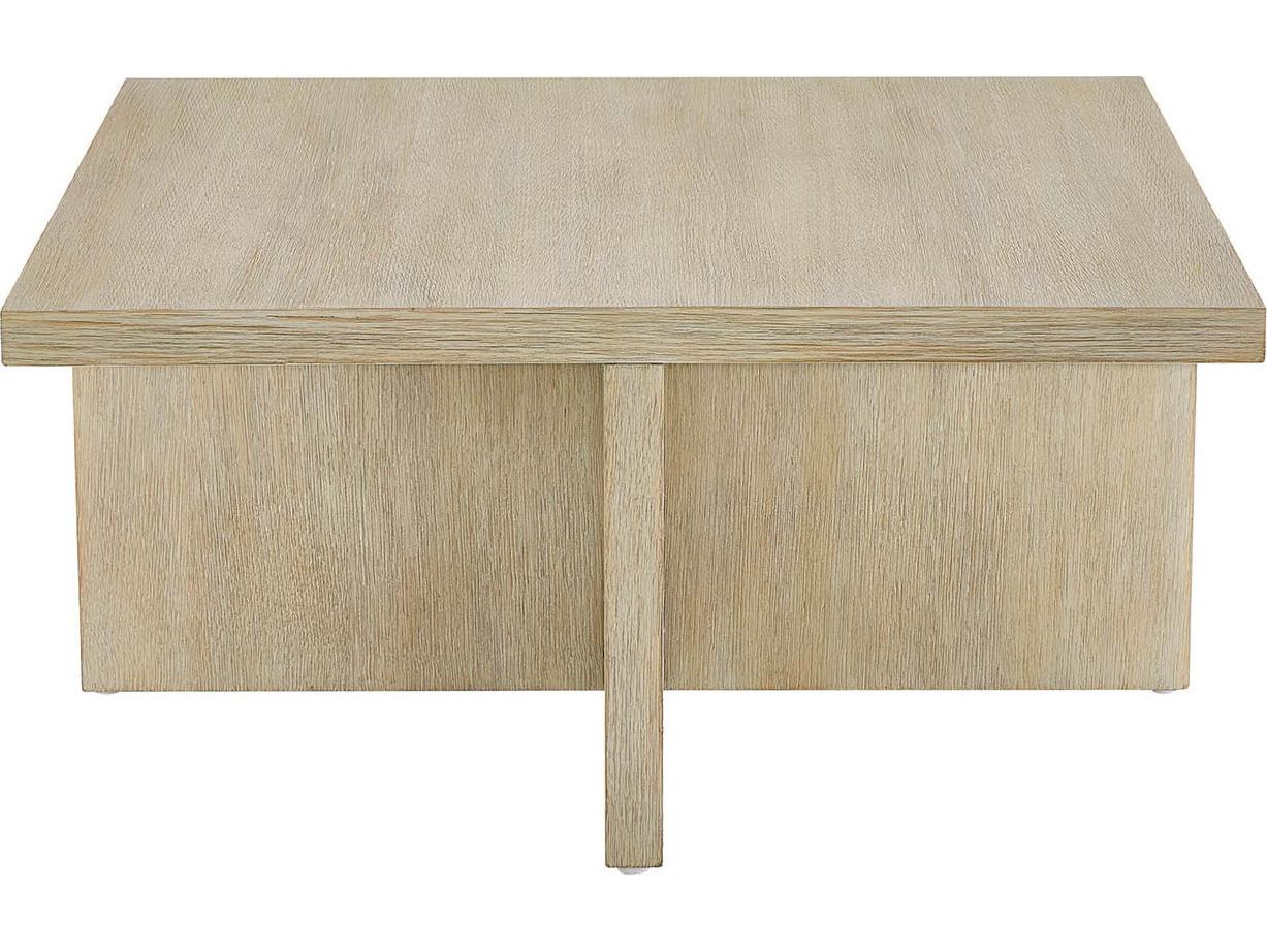 Coastal Living Home Oasis Square Wood Dockside Tan Coffee Table with Ottomans