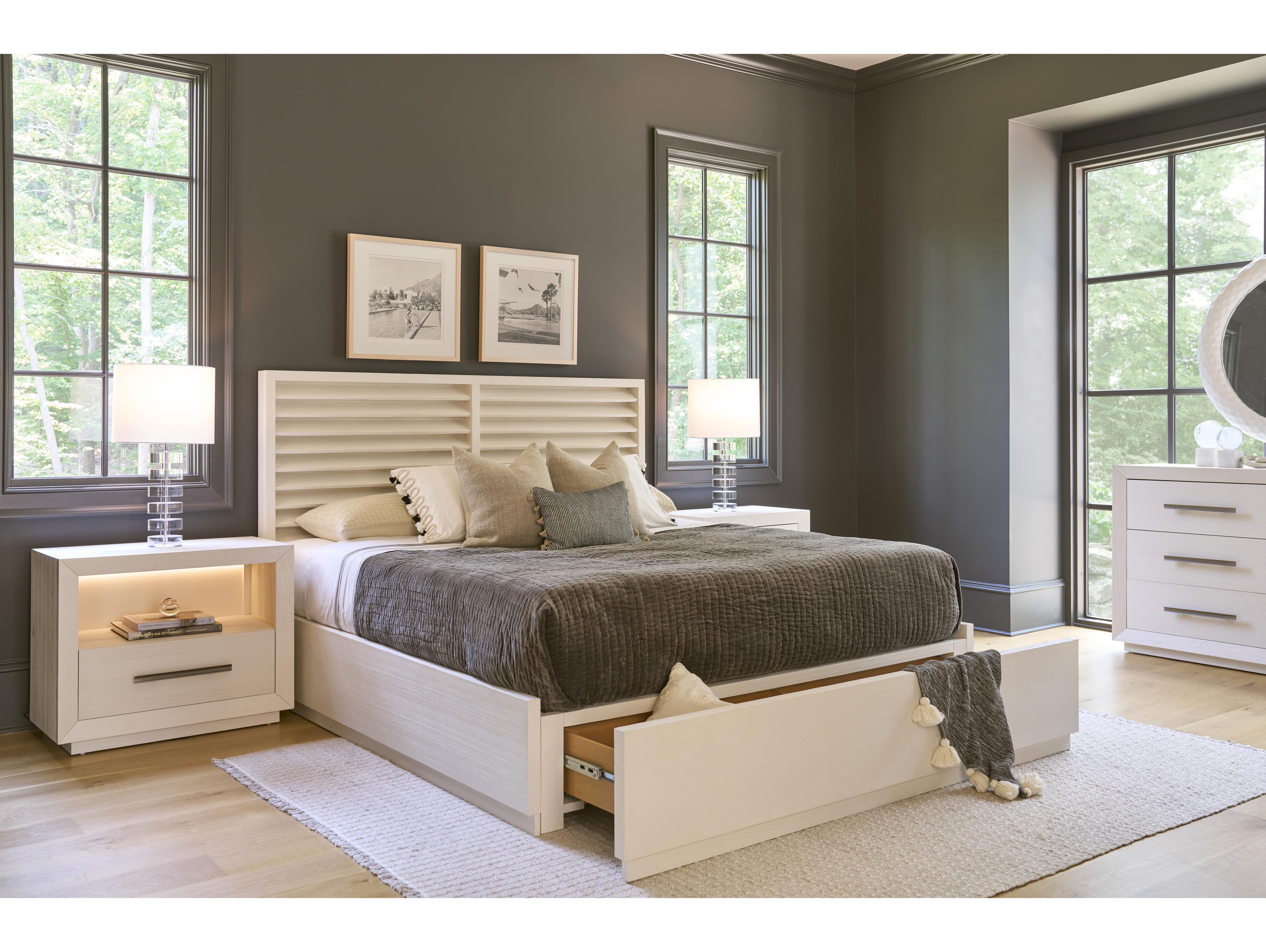 Coastal Living Home Oasis White Pine Wood Queen Panel Bed With Storage