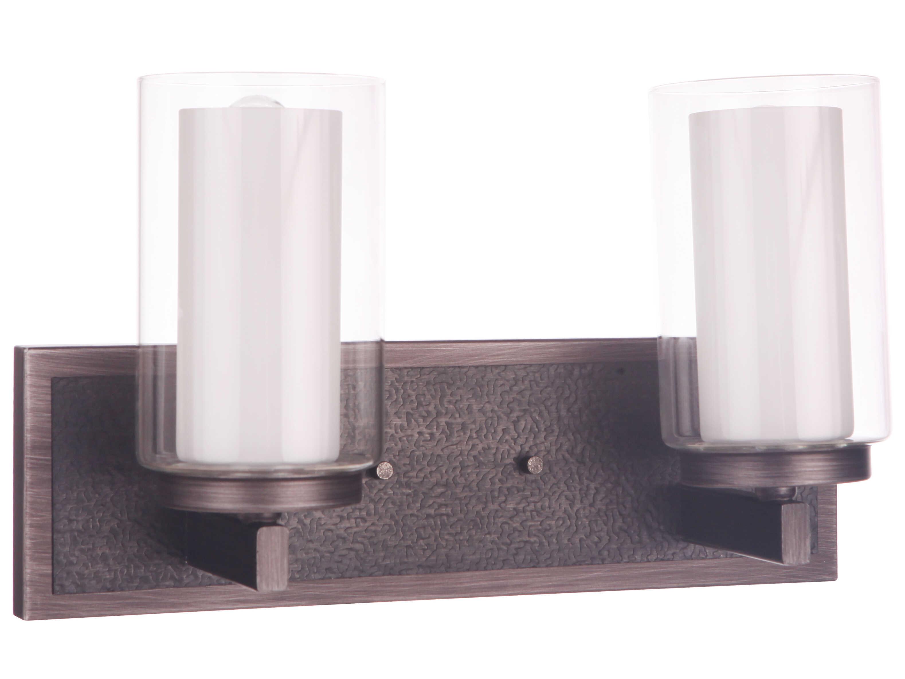 Craftmade Texture 2-Light Natural Iron Vintage Gray Glass Vanity Light