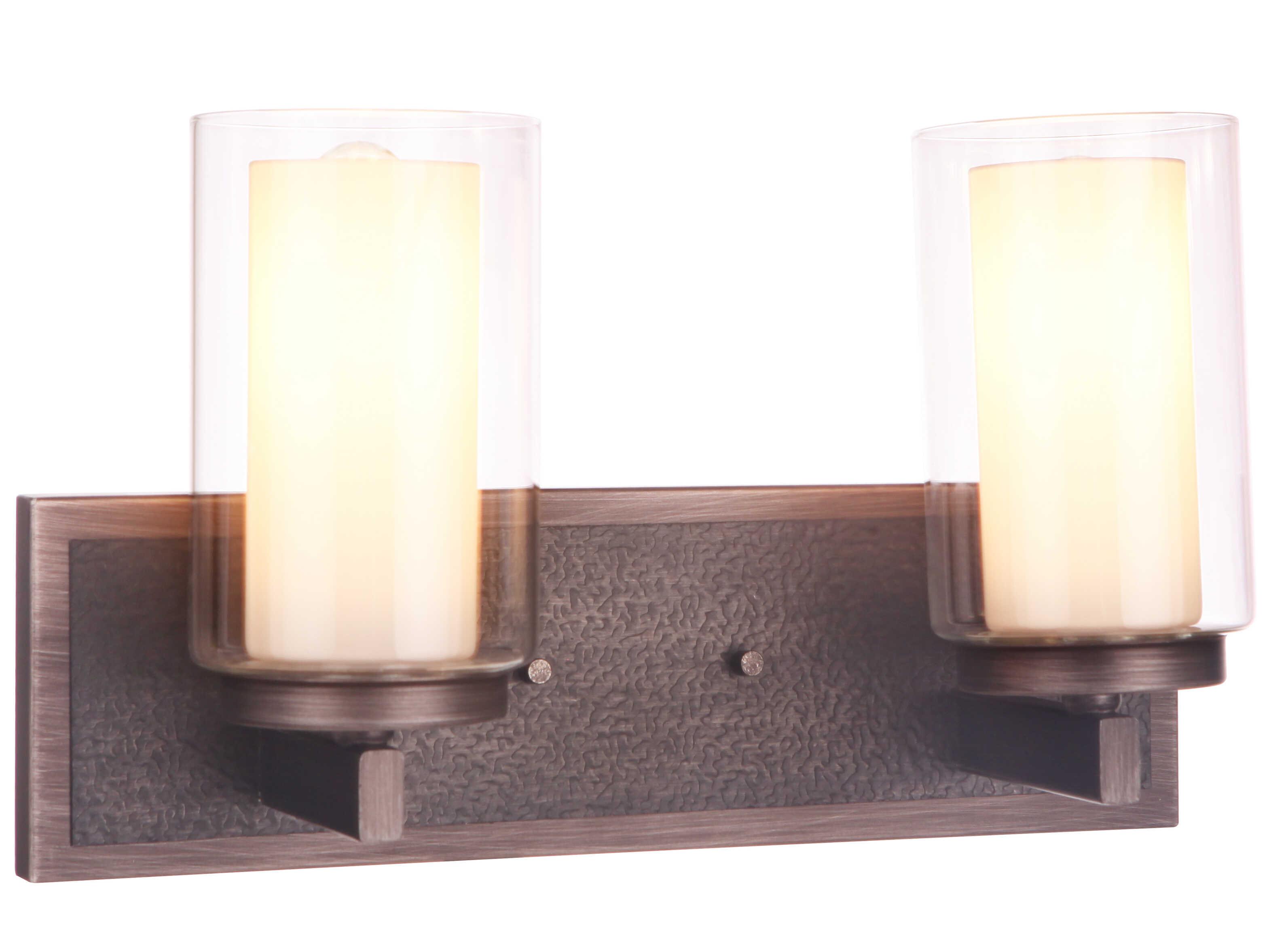 Craftmade Texture 2-Light Natural Iron Vintage Gray Glass Vanity Light