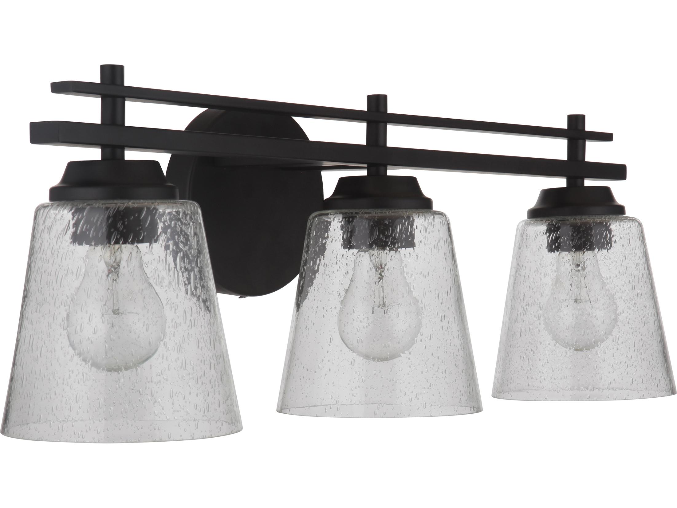 Craftmade Drake 3-Light Flat Black Glass Vanity Light