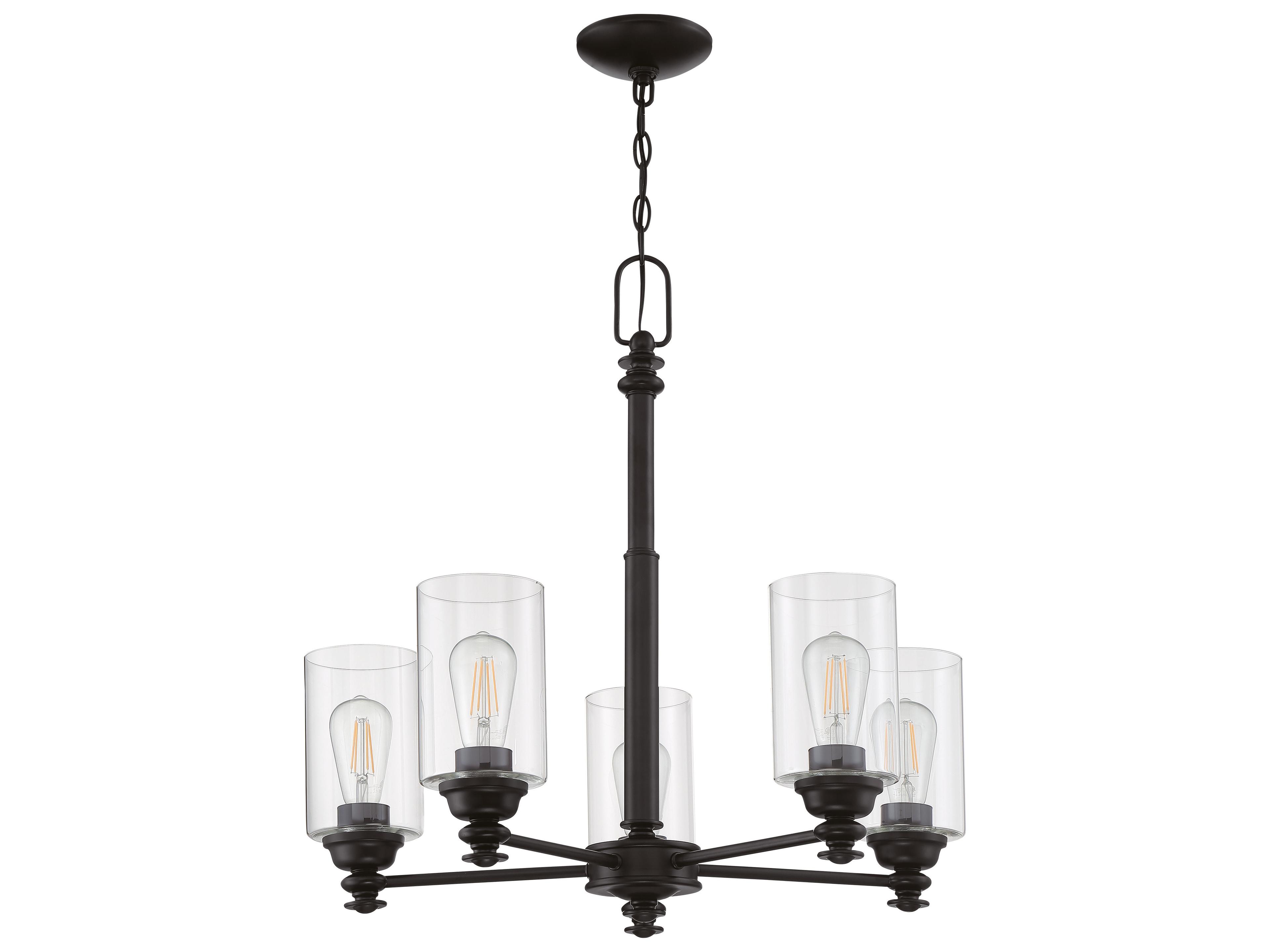 Craftmade Dardyn 5-Light Flat Black Glass Cylinder Chandelier