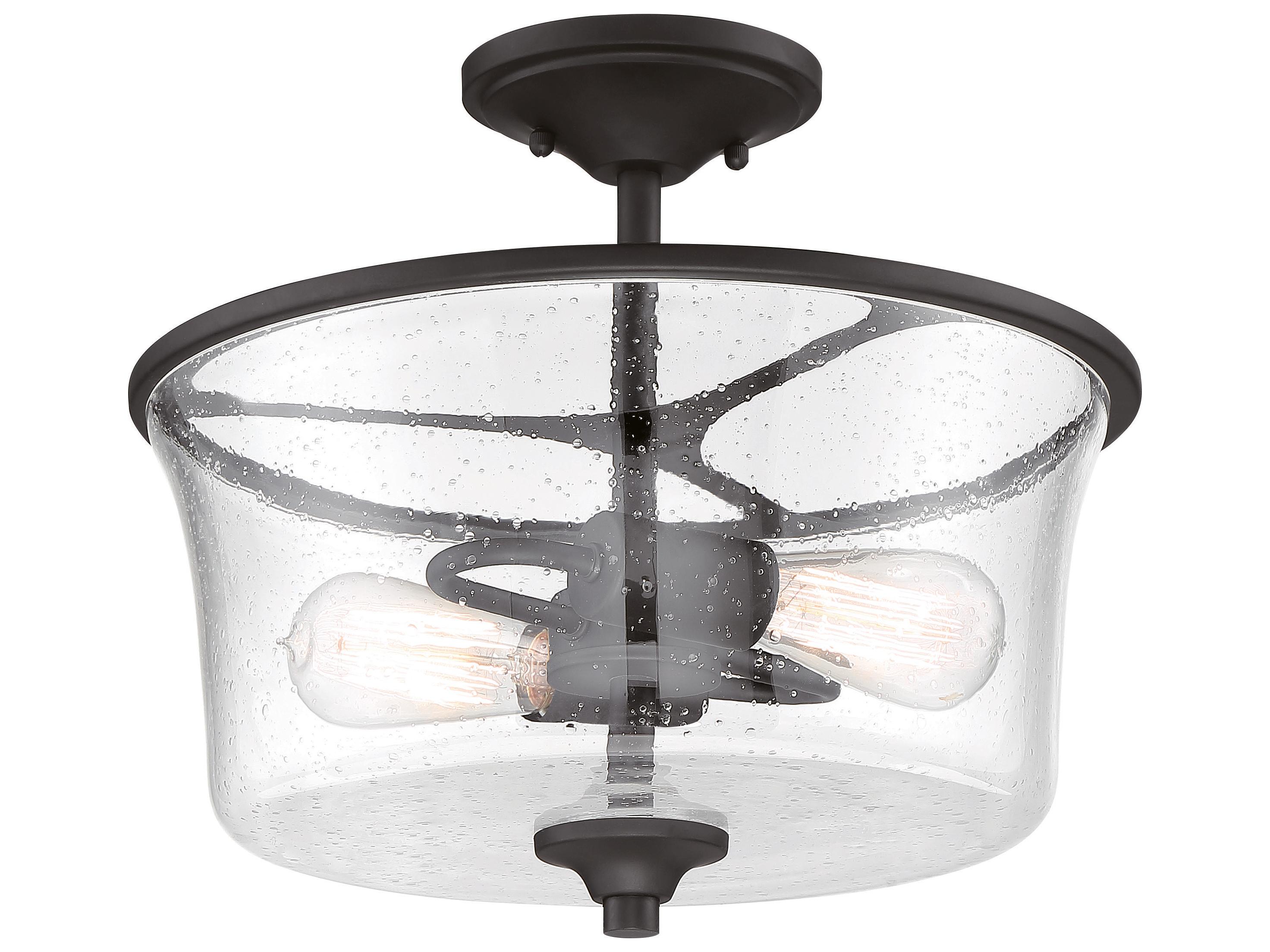 Craftmade Gwyneth 2-Light Flat Black Glass Drum Semi Flush Mount
