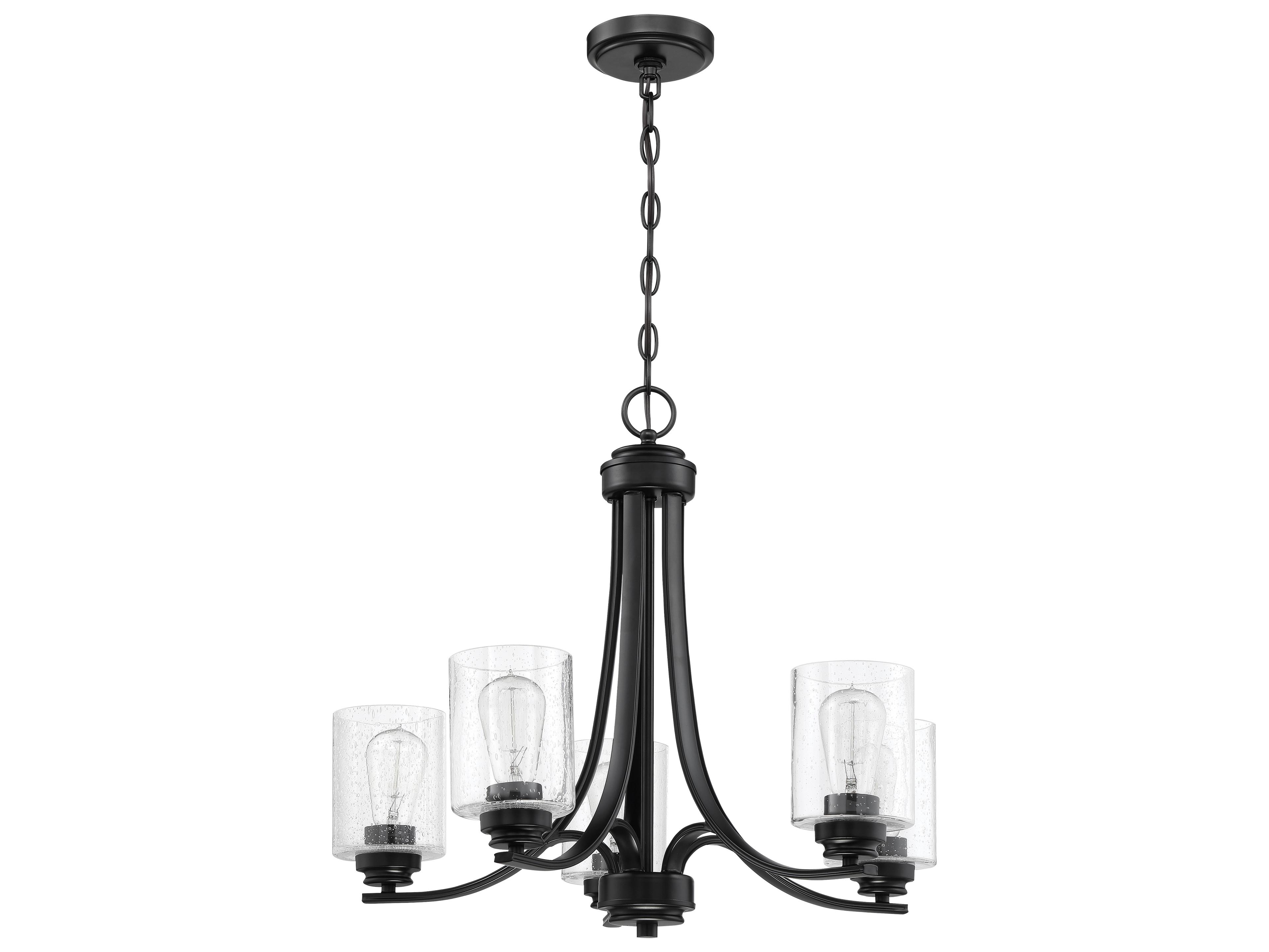 Craftmade Bolden 5-Light Flat Black Glass Cylinder Chandelier