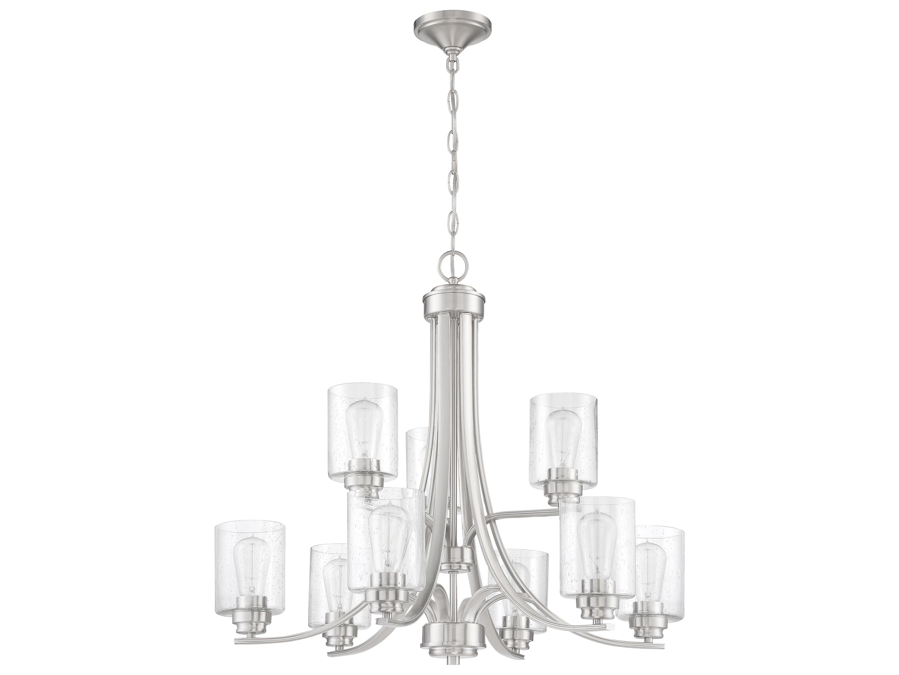 Craftmade Bolden 9-Light Brushed Polished Nickel Glass Cylinder Tiered Chandelier