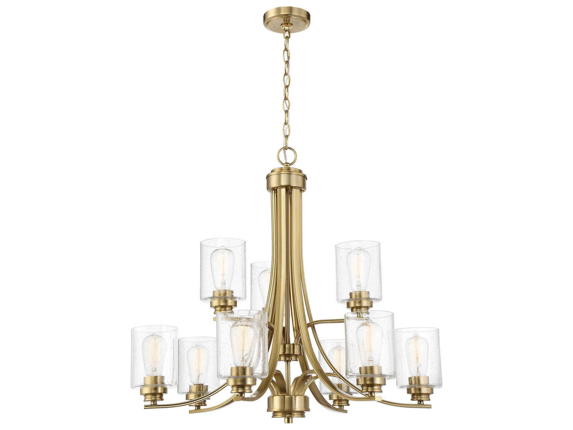 Craftmade Bolden 9-Light Satin Brass Glass Cylinder Tiered Chandelier
