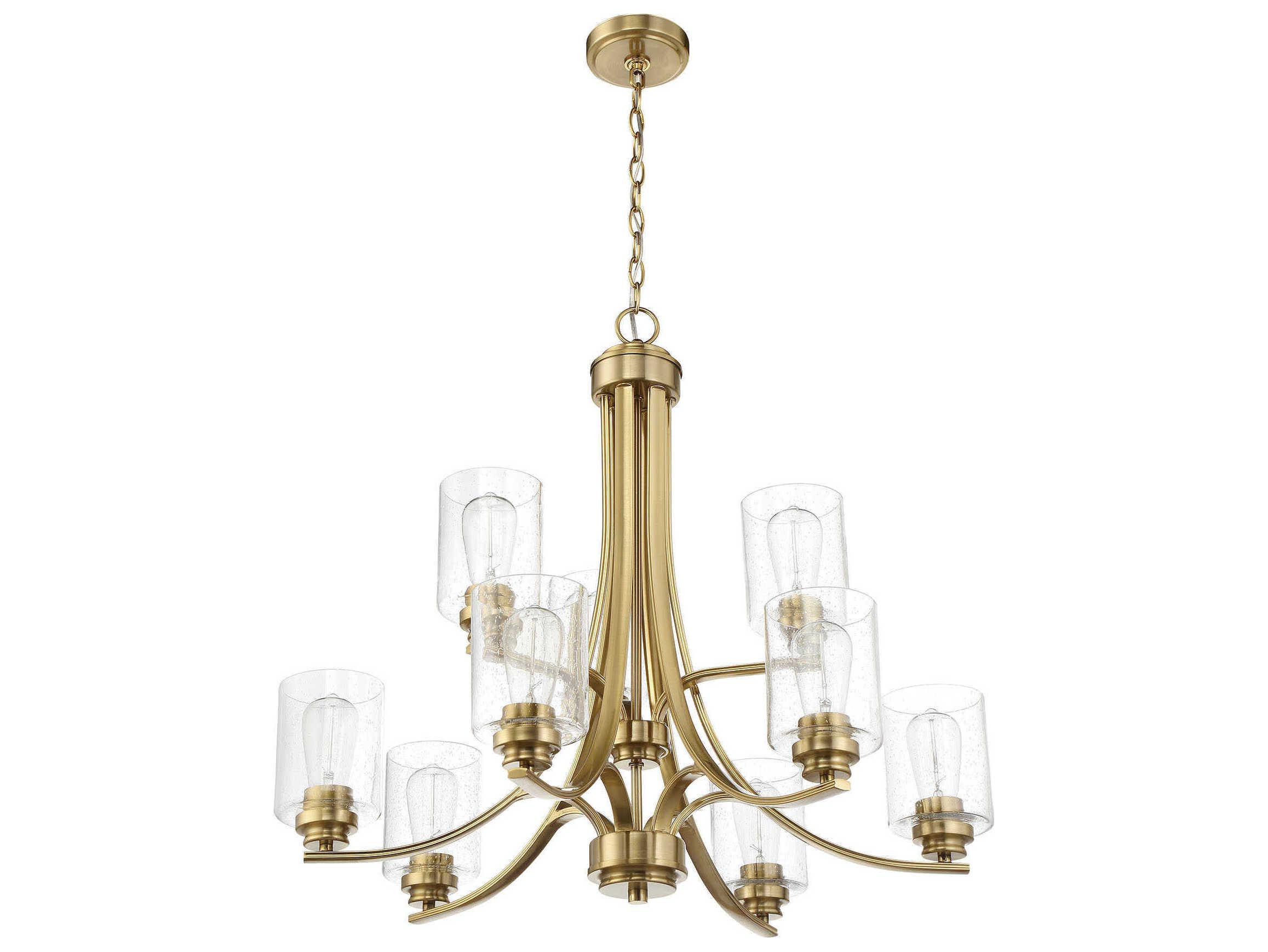 Craftmade Bolden 9-Light Satin Brass Glass Cylinder Tiered Chandelier