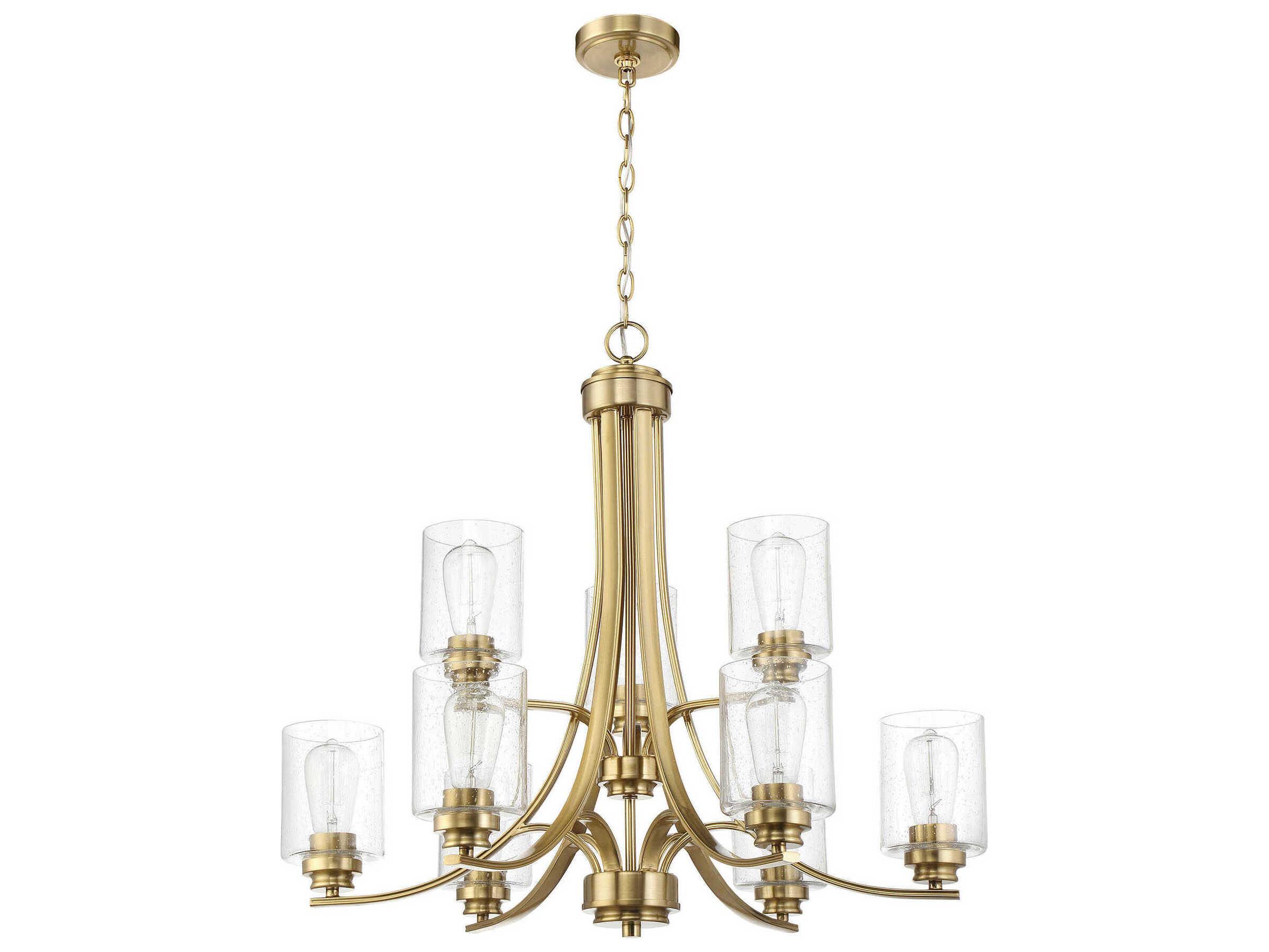 Craftmade Bolden 9-Light Satin Brass Glass Cylinder Tiered Chandelier