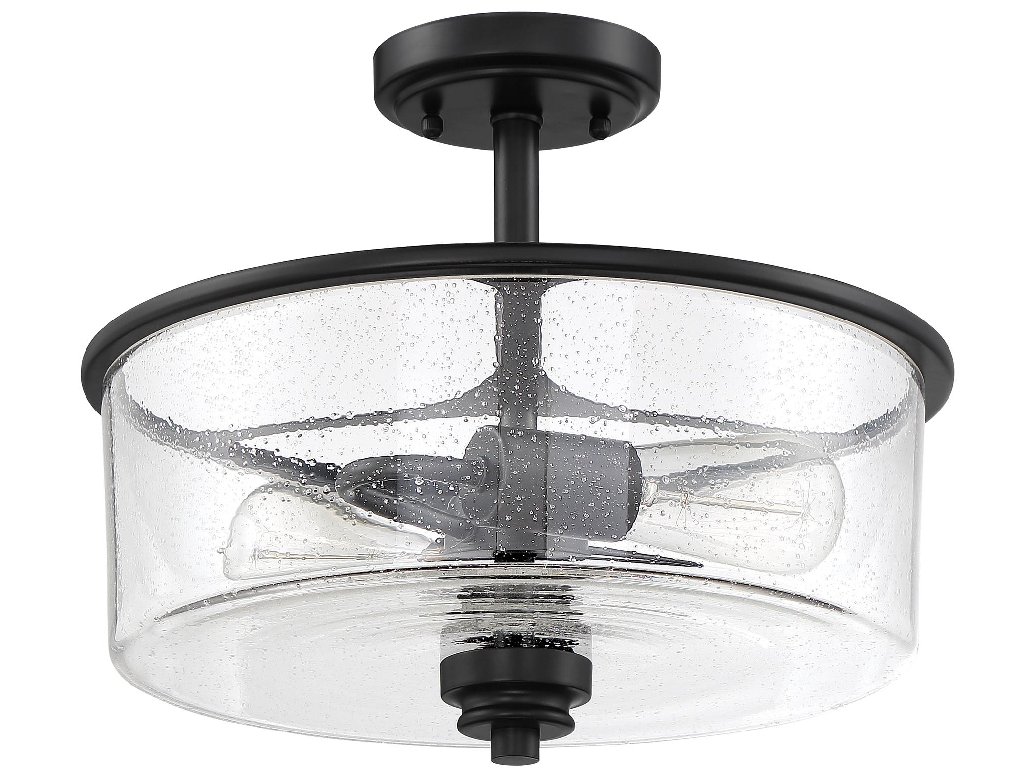 Craftmade Bolden 2-Light Flat Black Glass Drum Pendant