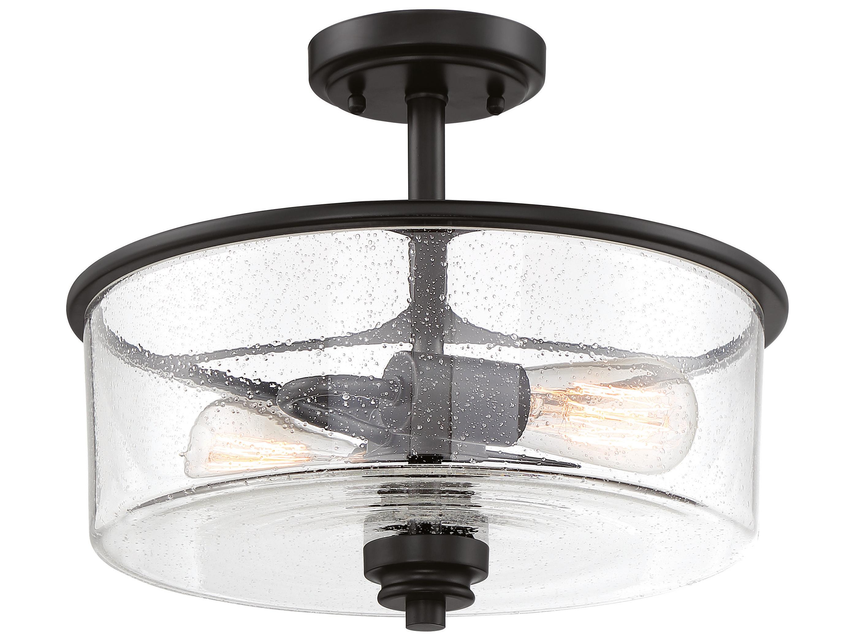 Craftmade Bolden 2-Light Flat Black Glass Drum Pendant