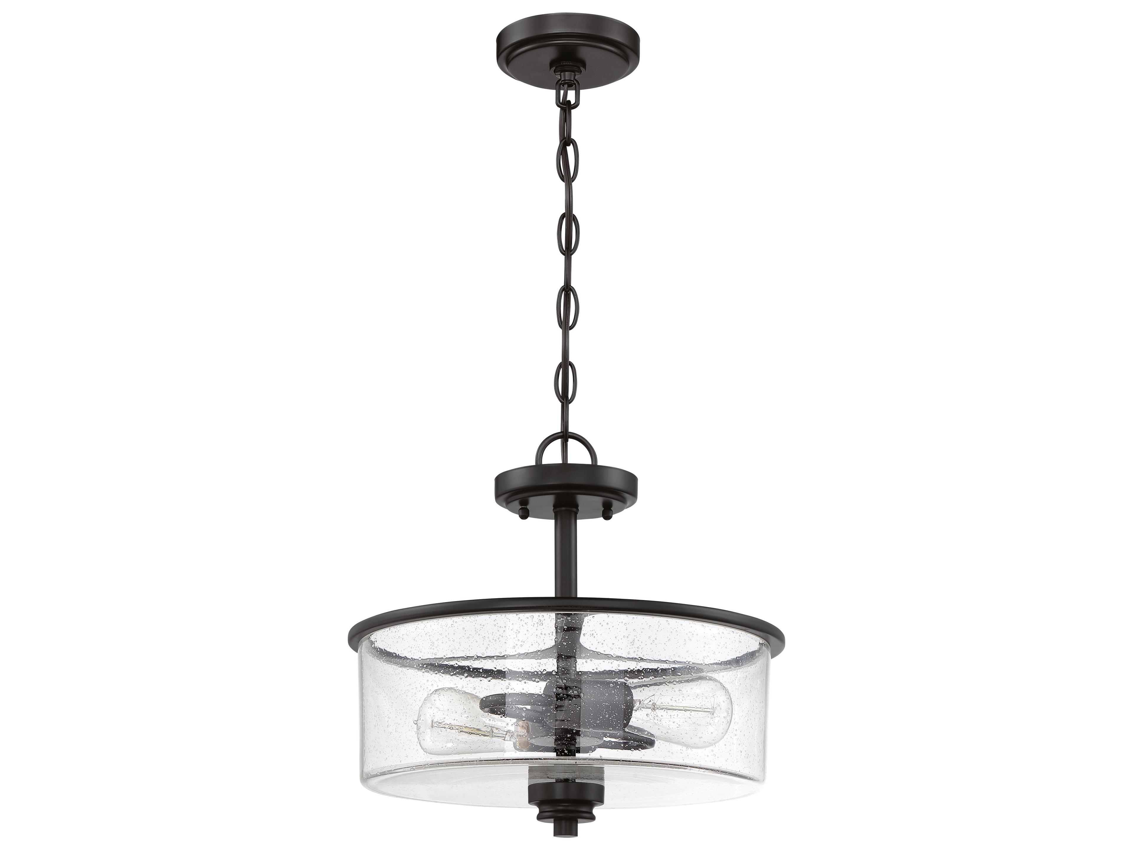 Craftmade Bolden 2-Light Flat Black Glass Drum Pendant