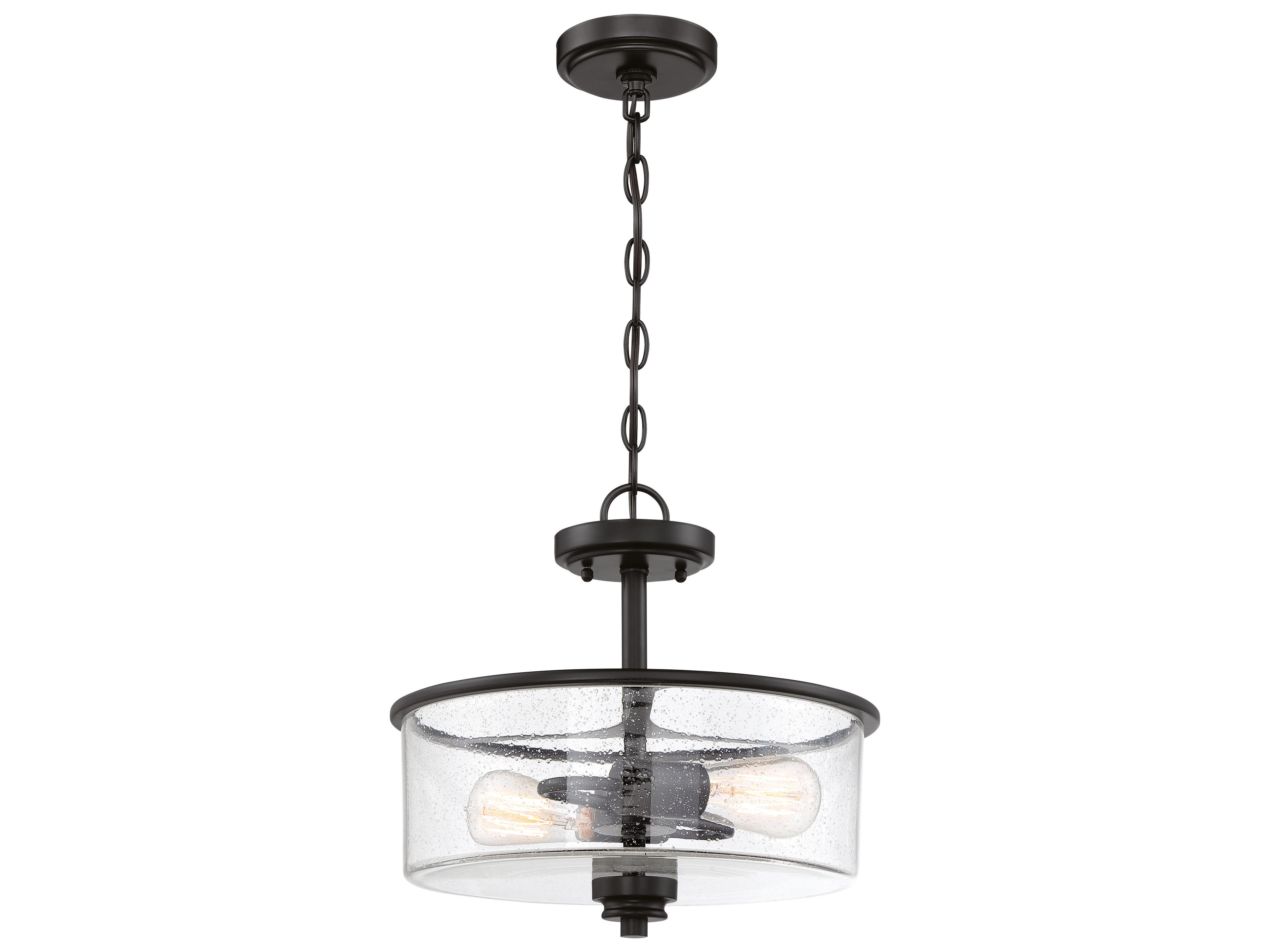Craftmade Bolden 2-Light Flat Black Glass Drum Pendant