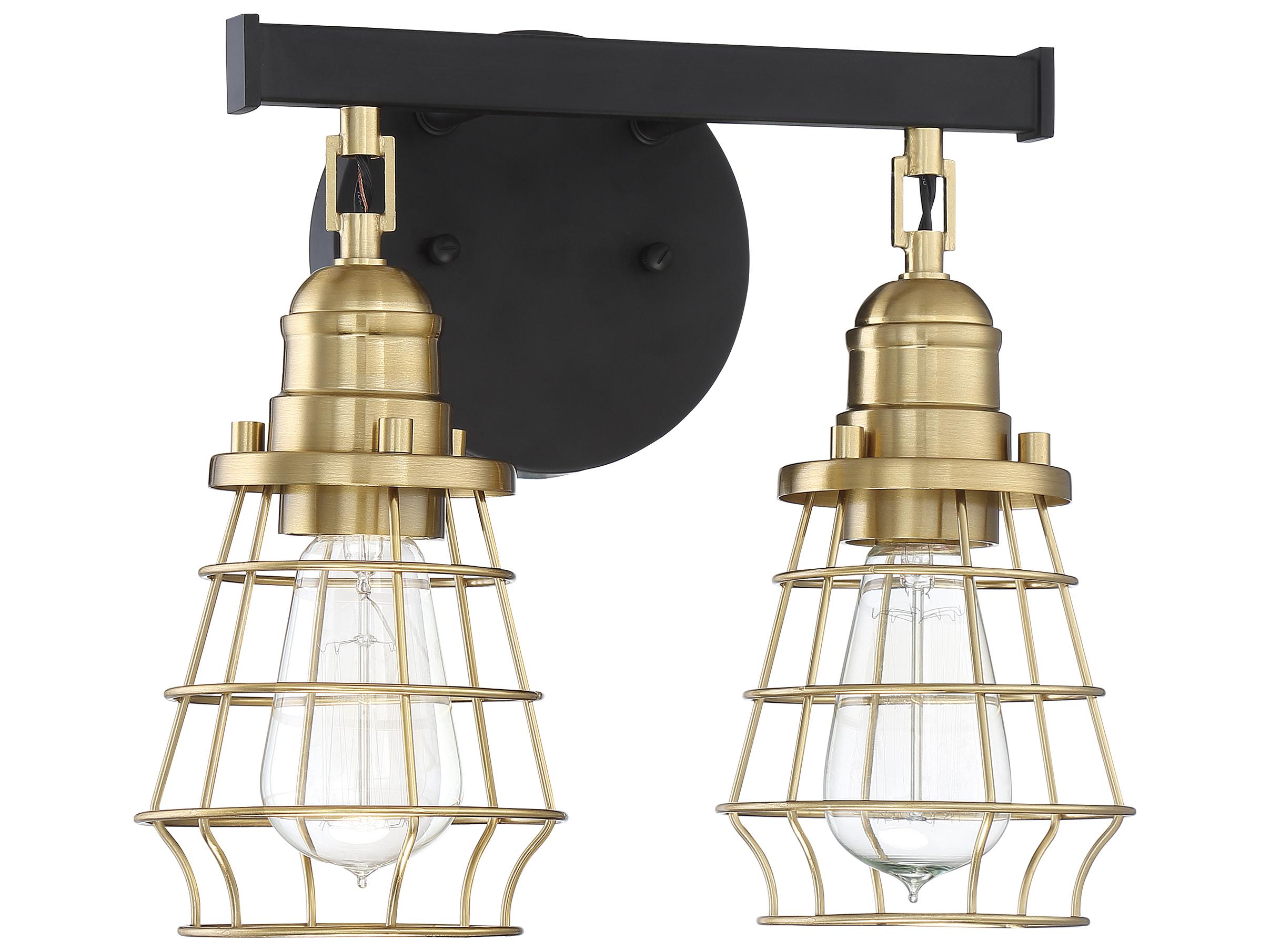 Craftmade Thatcher 2-Light Flat Black Satin Brass Vanity Light