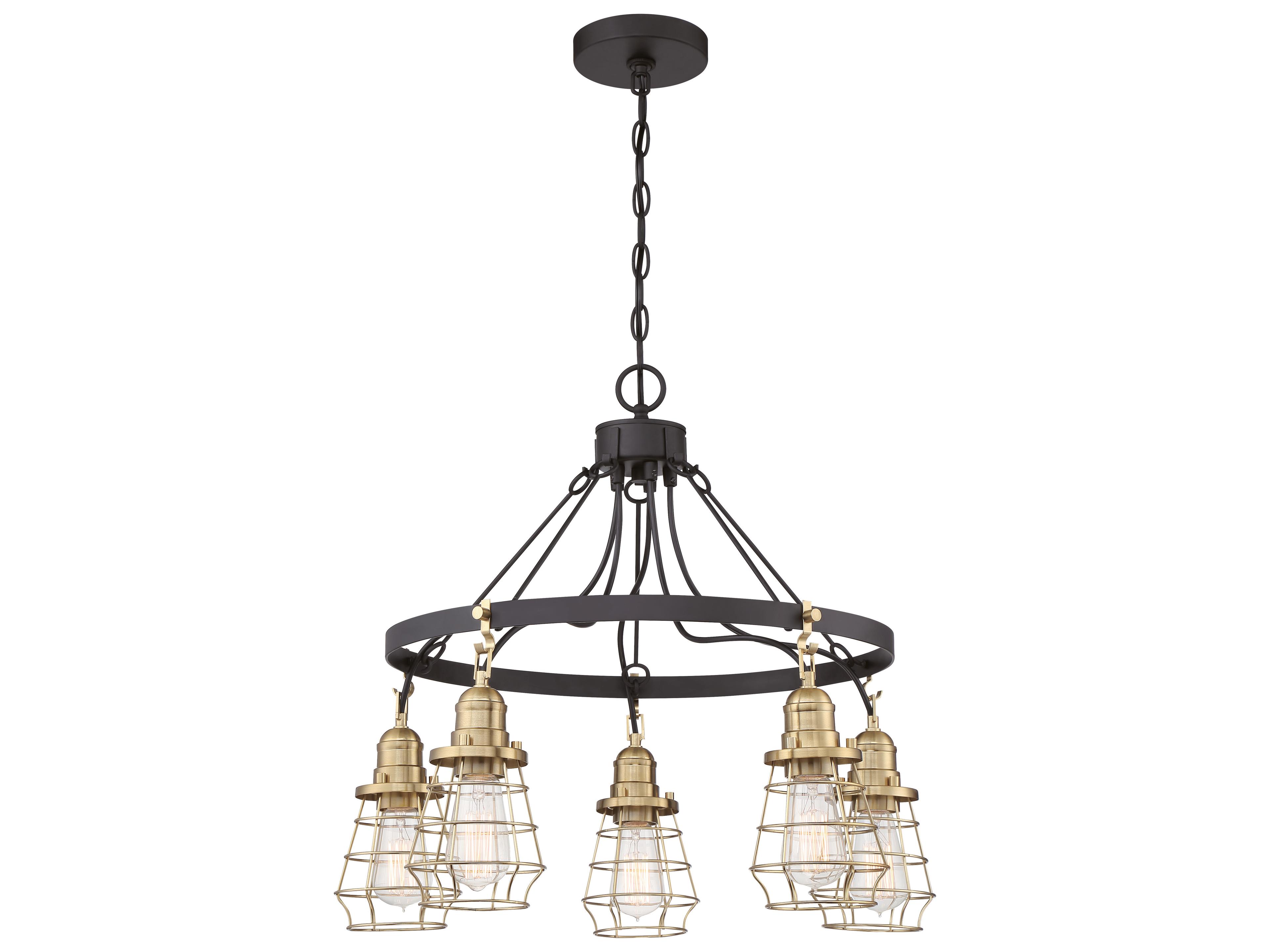 Craftmade Thatcher 5-Light Flat Black Satin Brass Chandelier