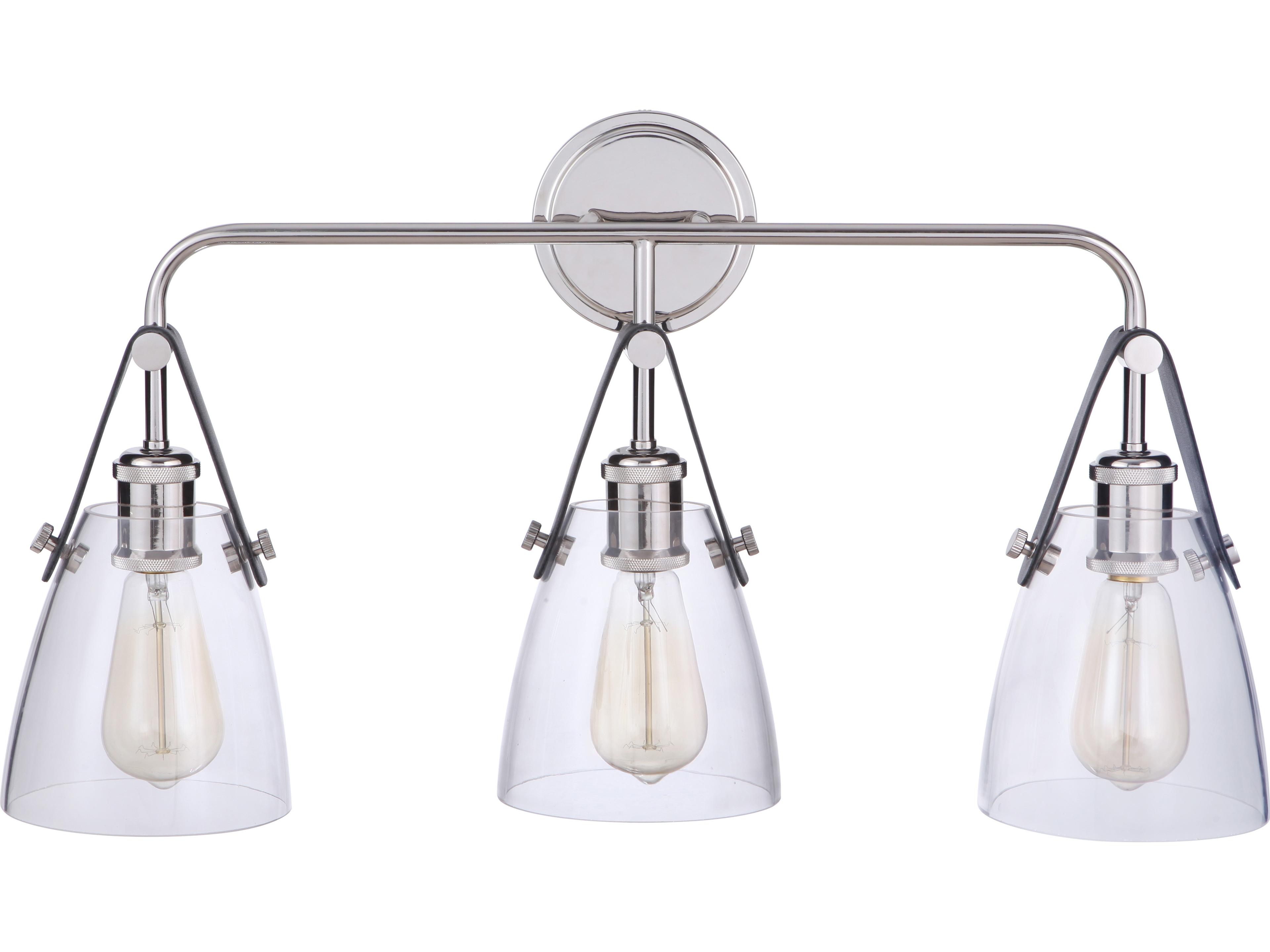 Craftmade Hagen 3-Light Polished Nickel Glass Vanity Light