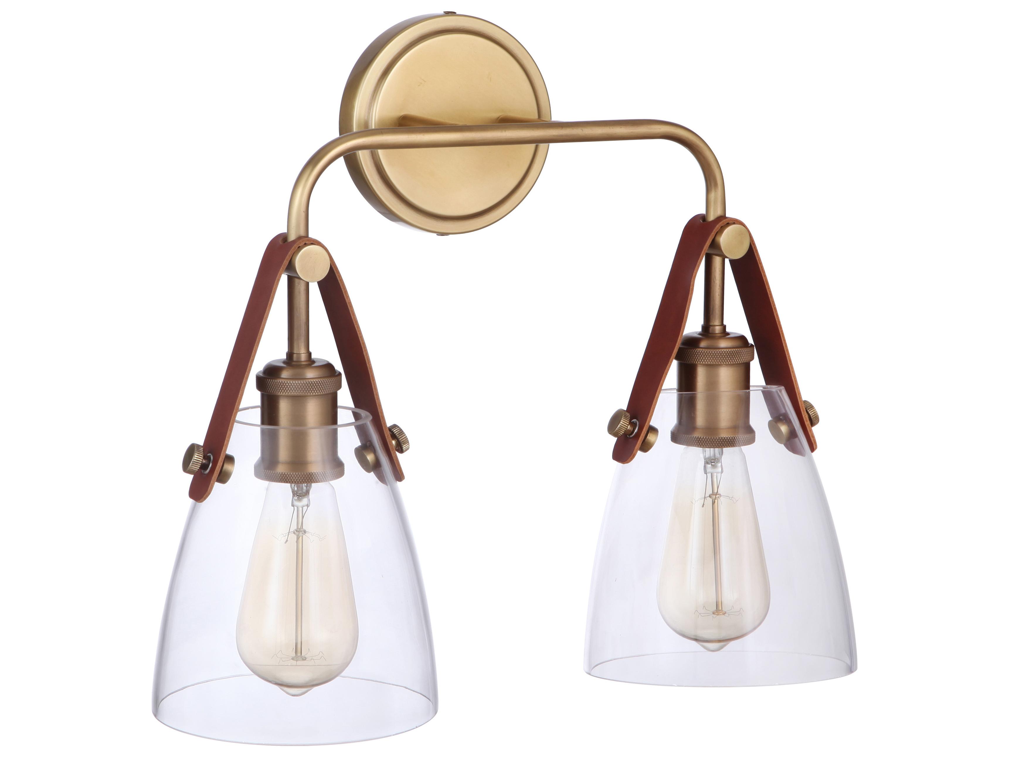 Craftmade Hagen 2-Light Vintage Brass Glass Wall Sconce