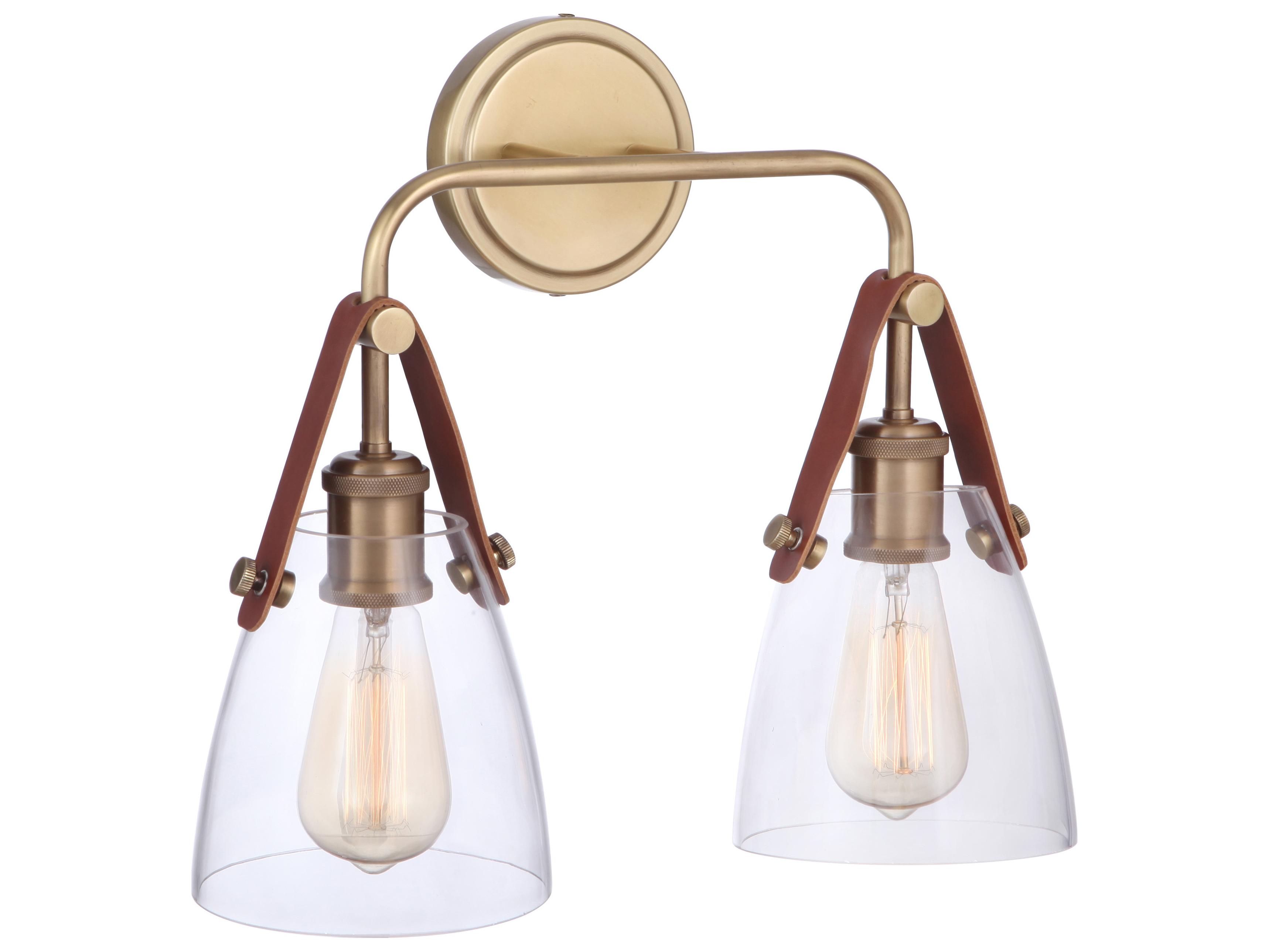 Craftmade Hagen 2-Light Vintage Brass Glass Wall Sconce