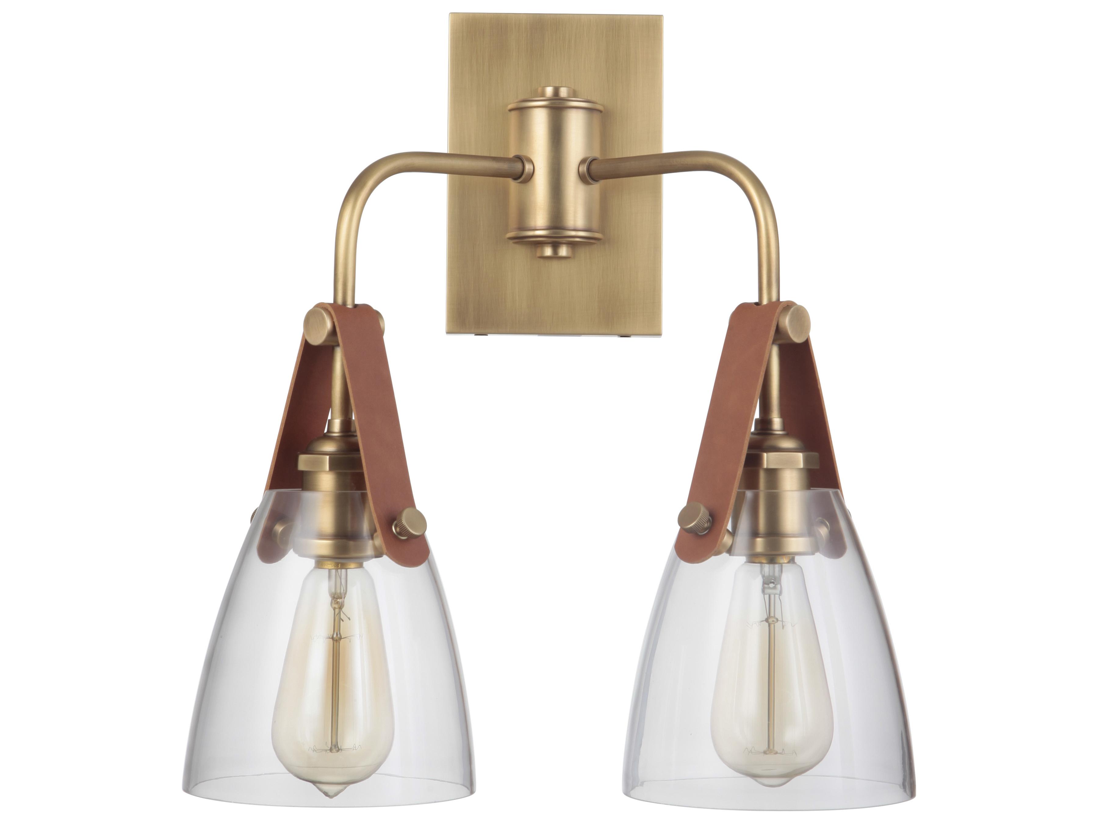 Craftmade Hagen 2-Light Vintage Brass Glass Wall Sconce