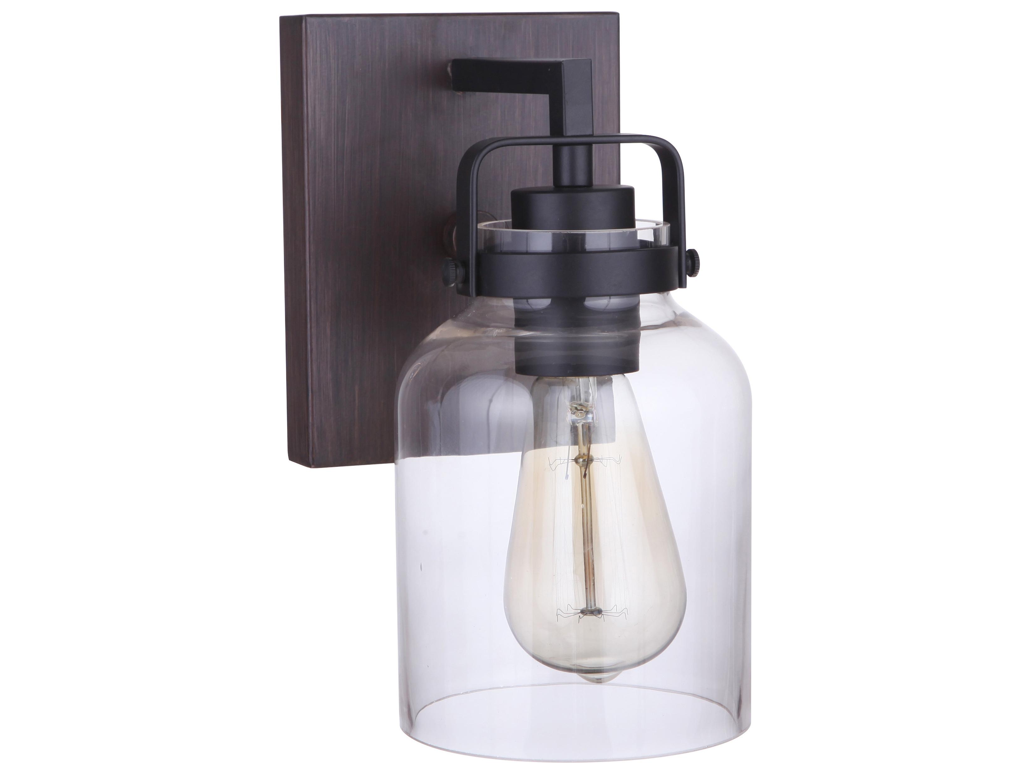 Craftmade Foxwood 1-Light Flat Black Dark Teak Glass Vanity Light