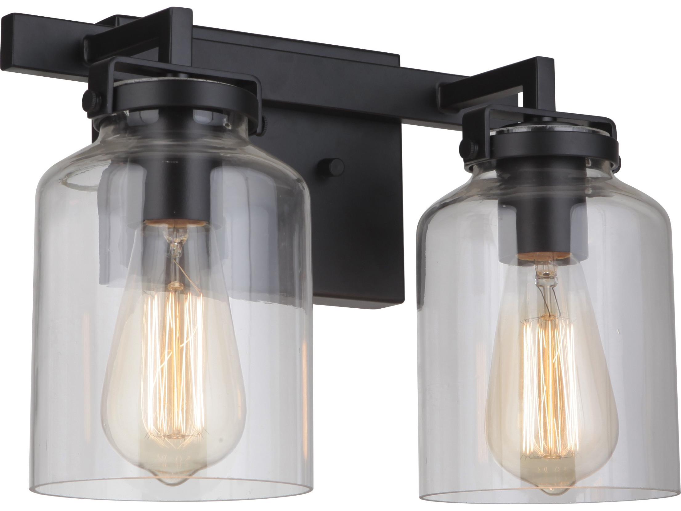 Craftmade Foxwood 2-Light Flat Black Dark Teak Glass Vanity Light