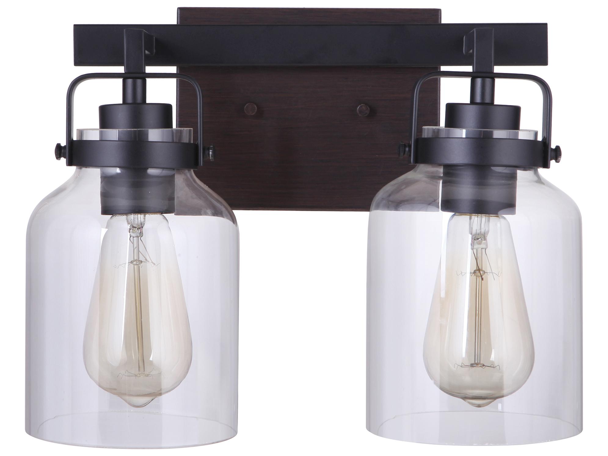 Craftmade Foxwood 2-Light Flat Black Dark Teak Glass Vanity Light