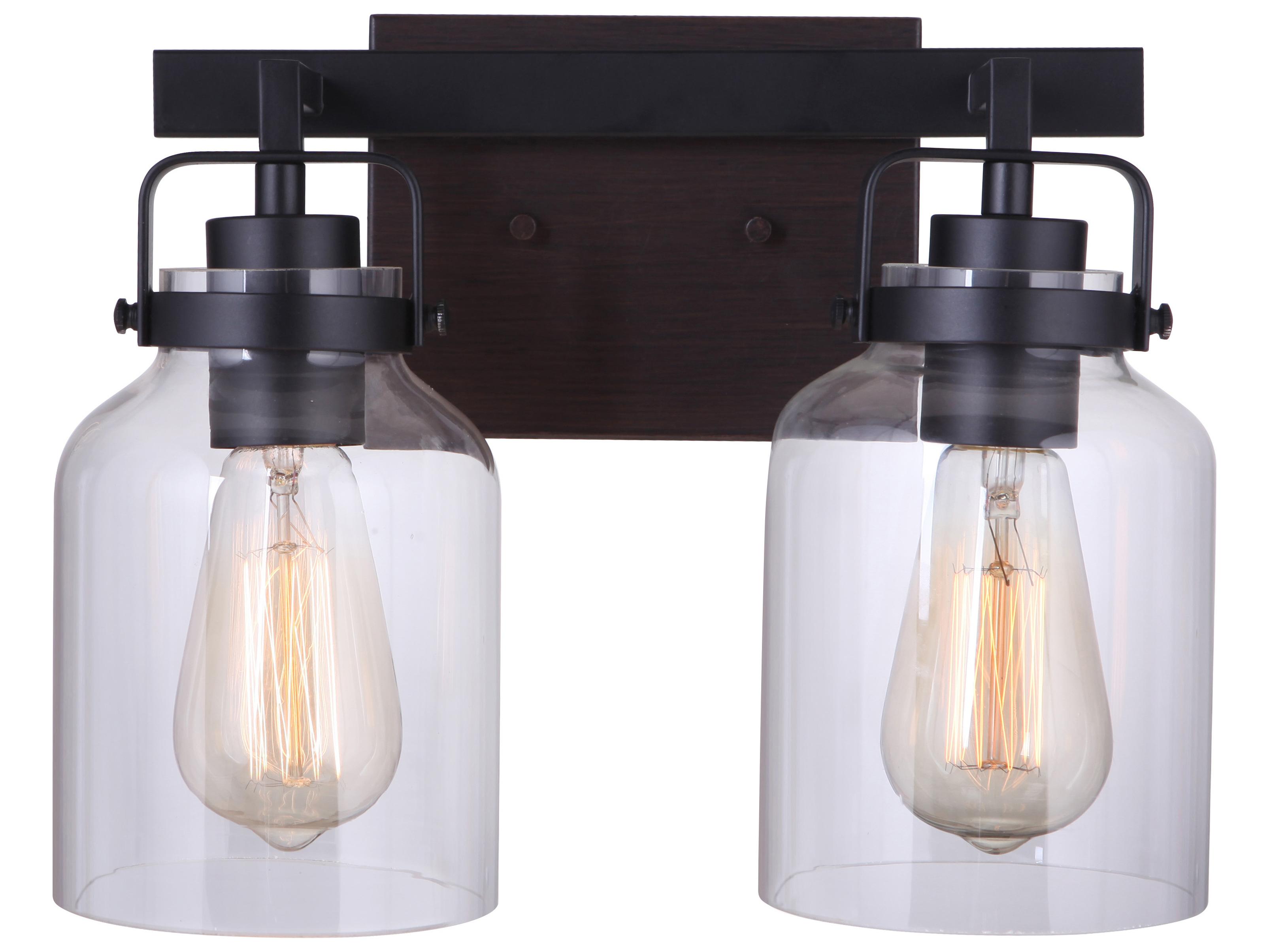 Craftmade Foxwood 2-Light Flat Black Dark Teak Glass Vanity Light