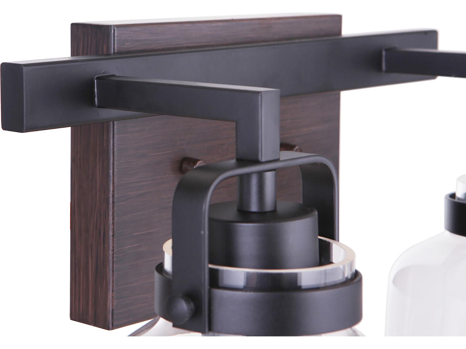 Craftmade Foxwood 2-Light Flat Black Dark Teak Glass Vanity Light