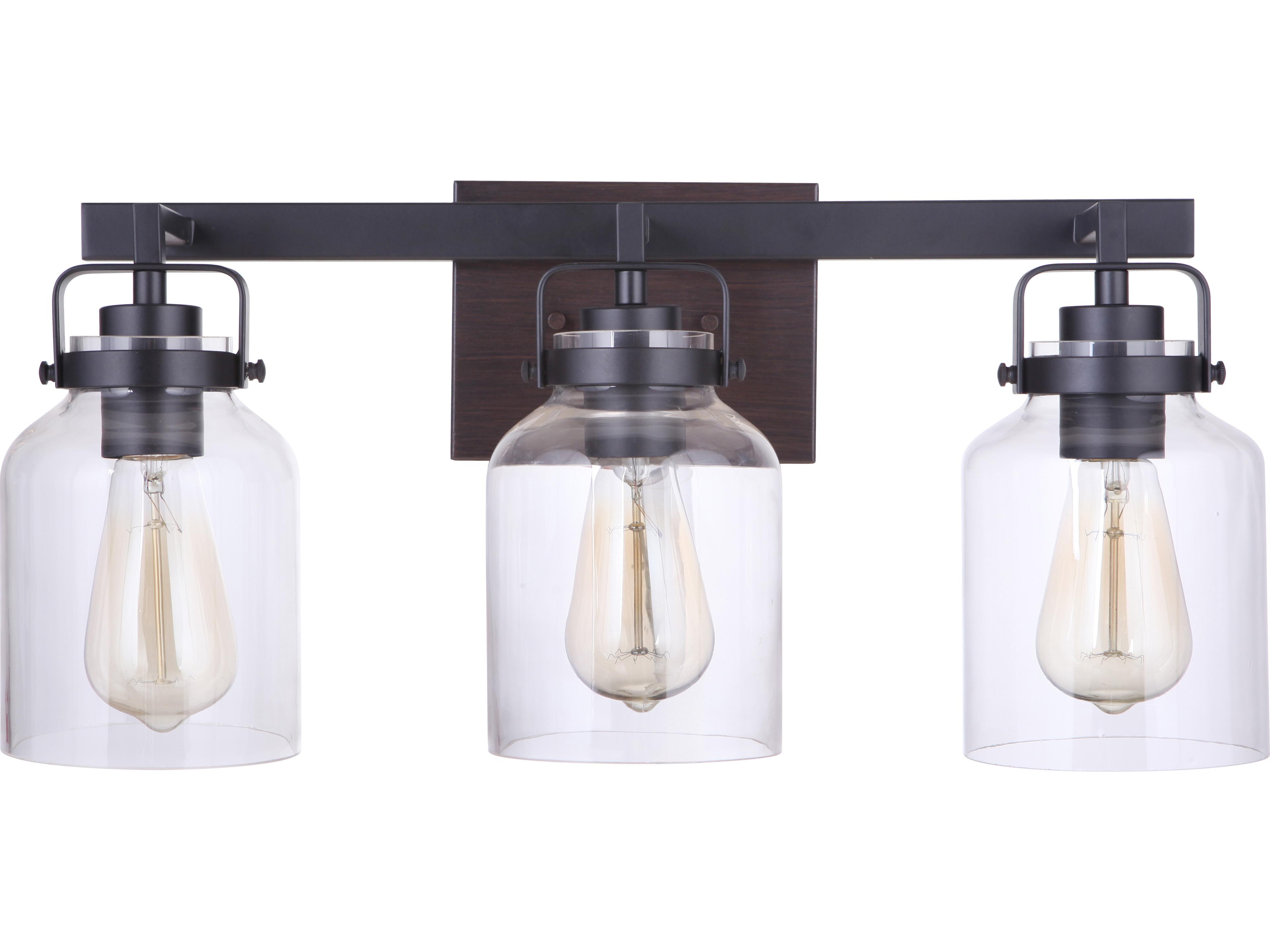 Craftmade Foxwood 3-Light Flat Black Dark Teak Glass Vanity Light