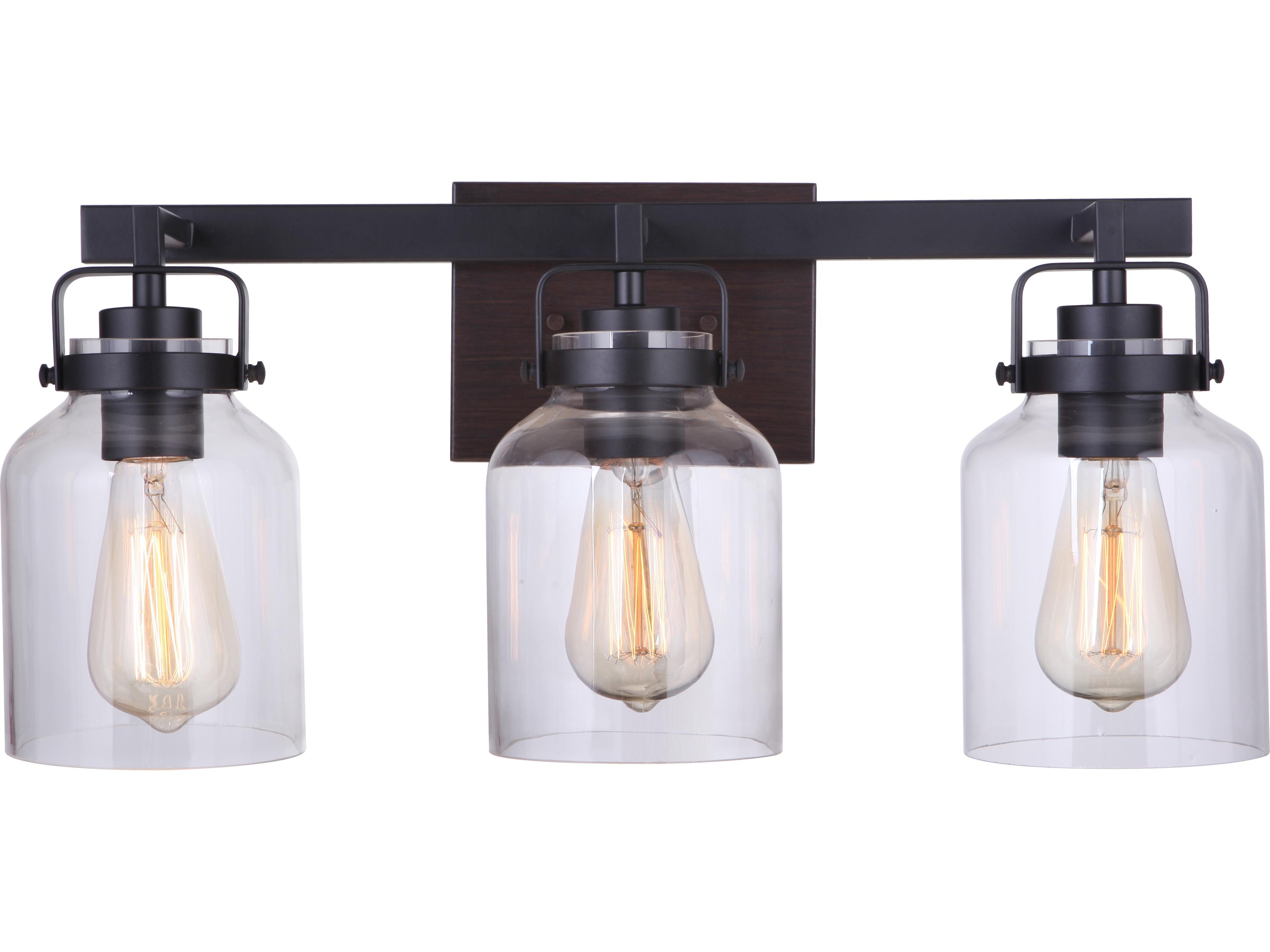Craftmade Foxwood 3-Light Flat Black Dark Teak Glass Vanity Light