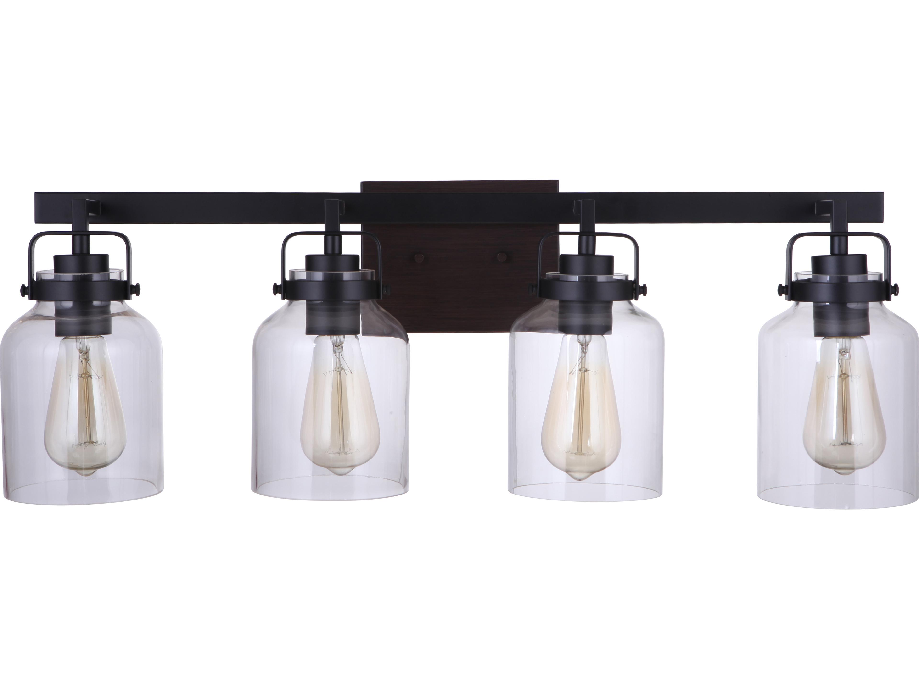 Craftmade Foxwood 4-Light Flat Black Dark Teak Glass Vanity Light