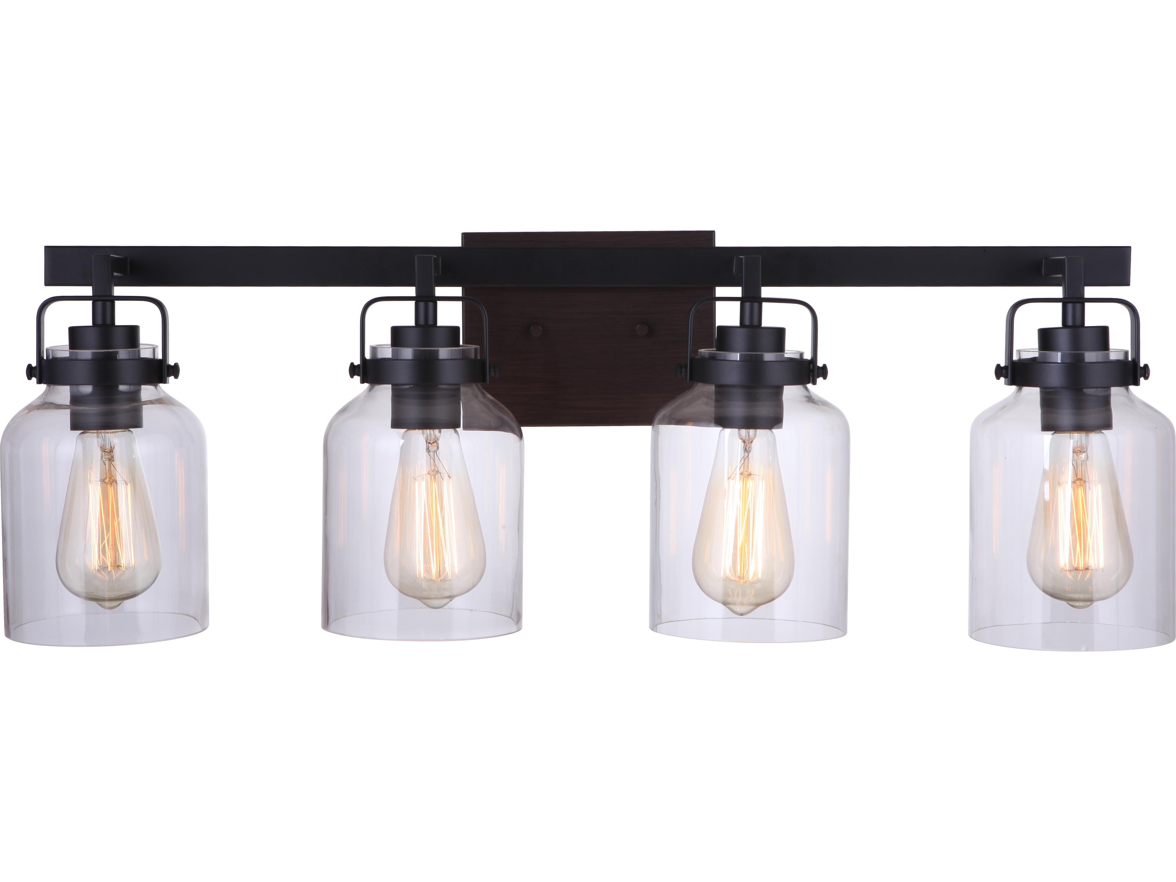 Craftmade Foxwood 4-Light Flat Black Dark Teak Glass Vanity Light