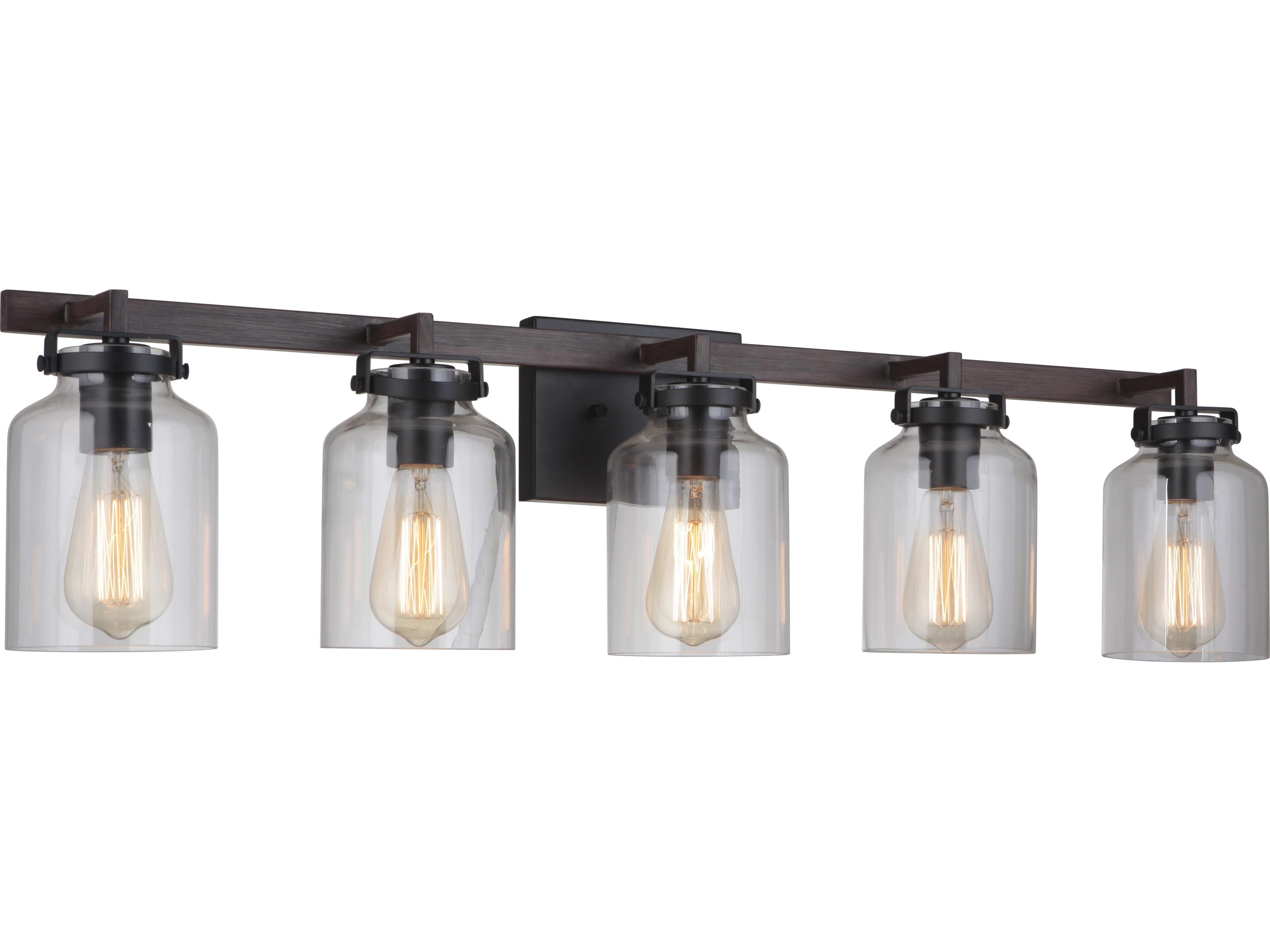 Craftmade Foxwood 5-Light Flat Black Dark Teak Glass Vanity Light