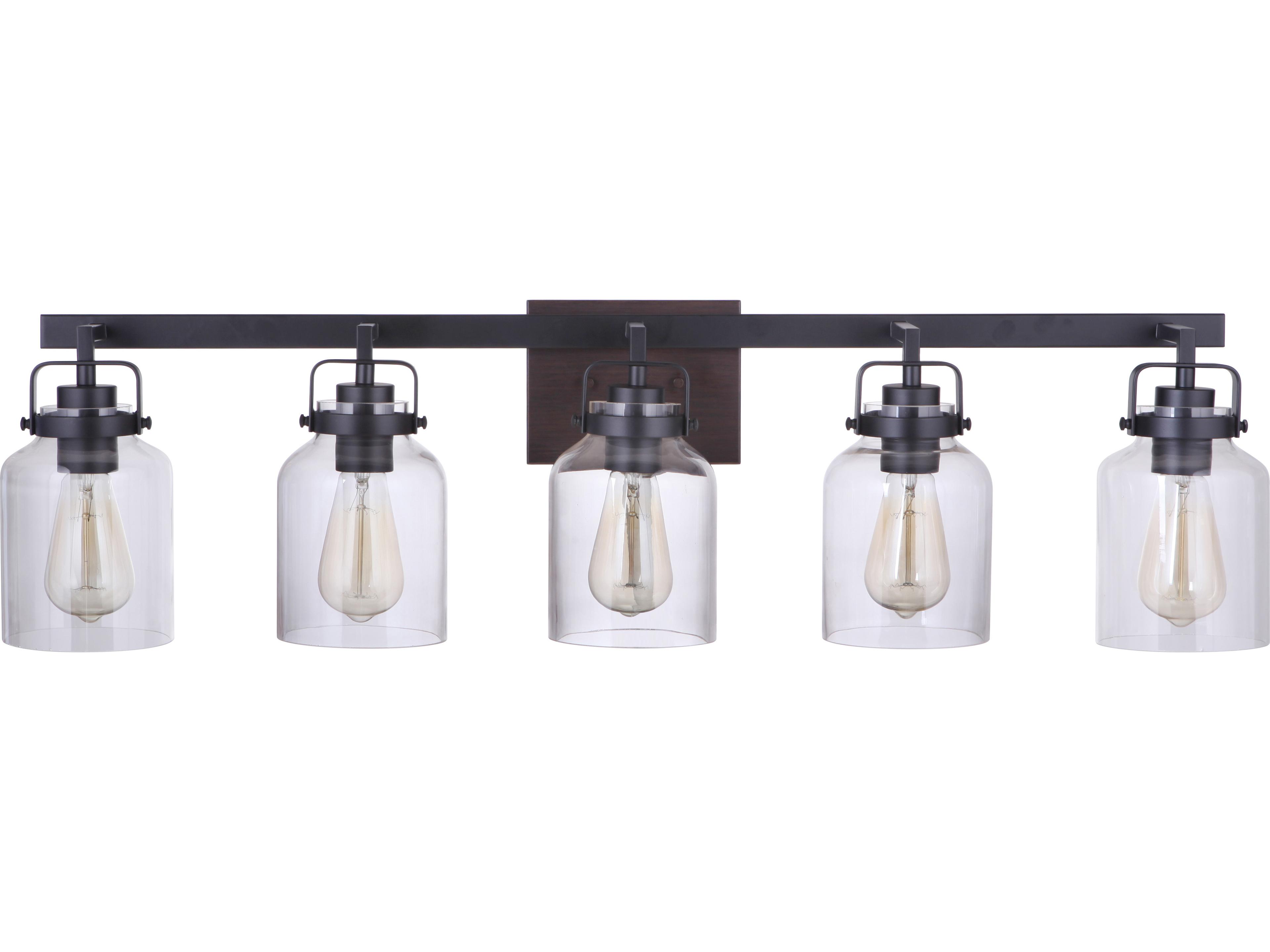 Craftmade Foxwood 5-Light Flat Black Dark Teak Glass Vanity Light
