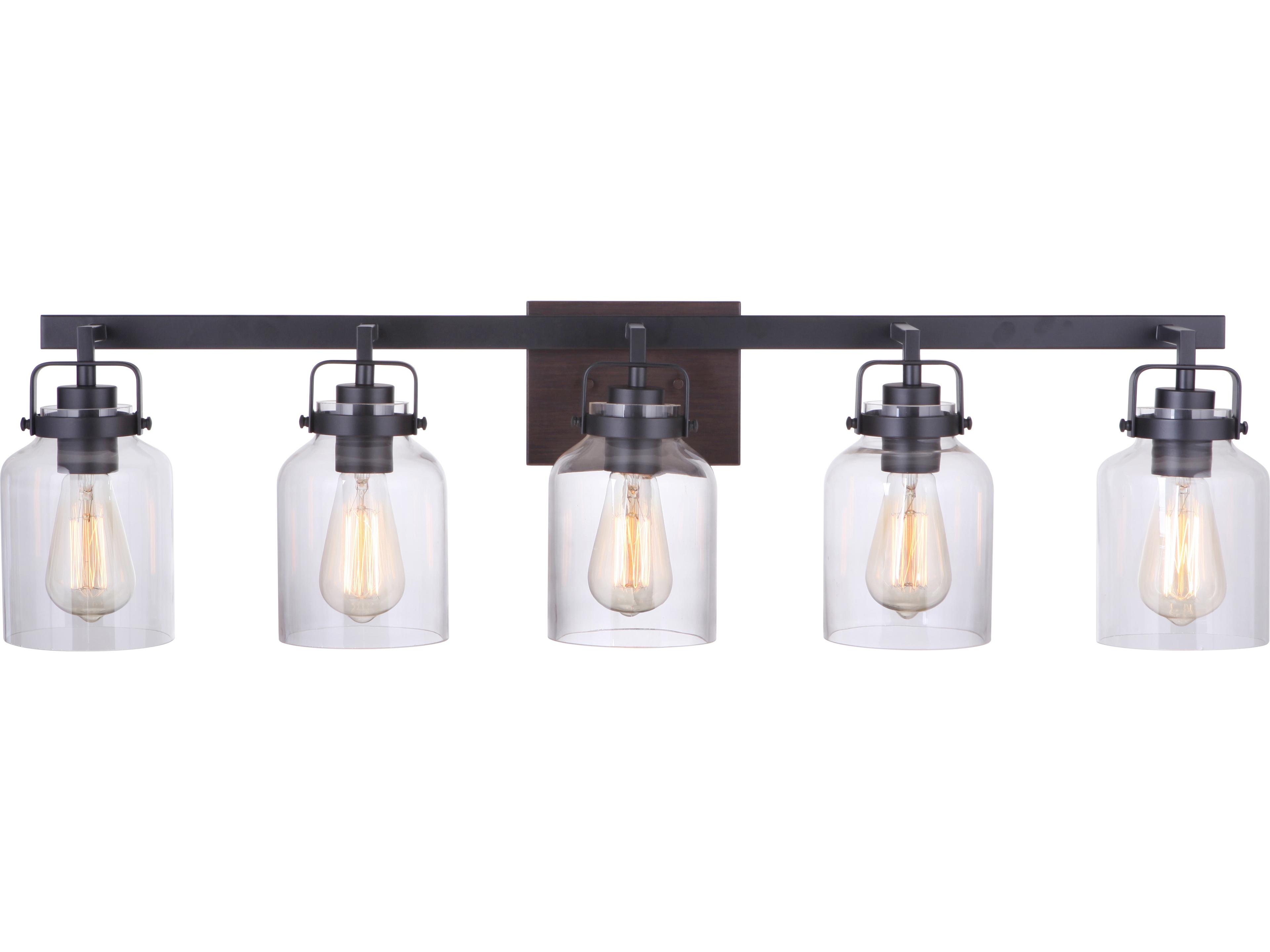 Craftmade Foxwood 5-Light Flat Black Dark Teak Glass Vanity Light