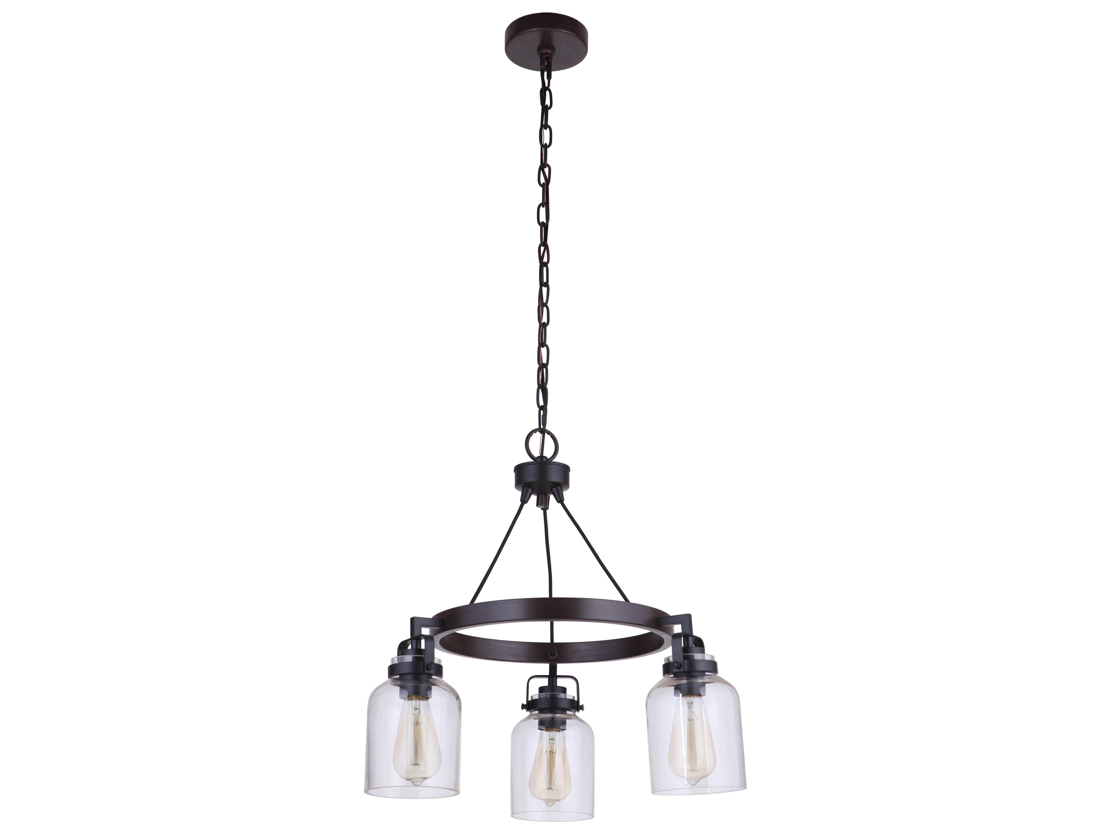 Craftmade Foxwood 3-Light Flat Black Dark Teak Glass Bell Chandelier