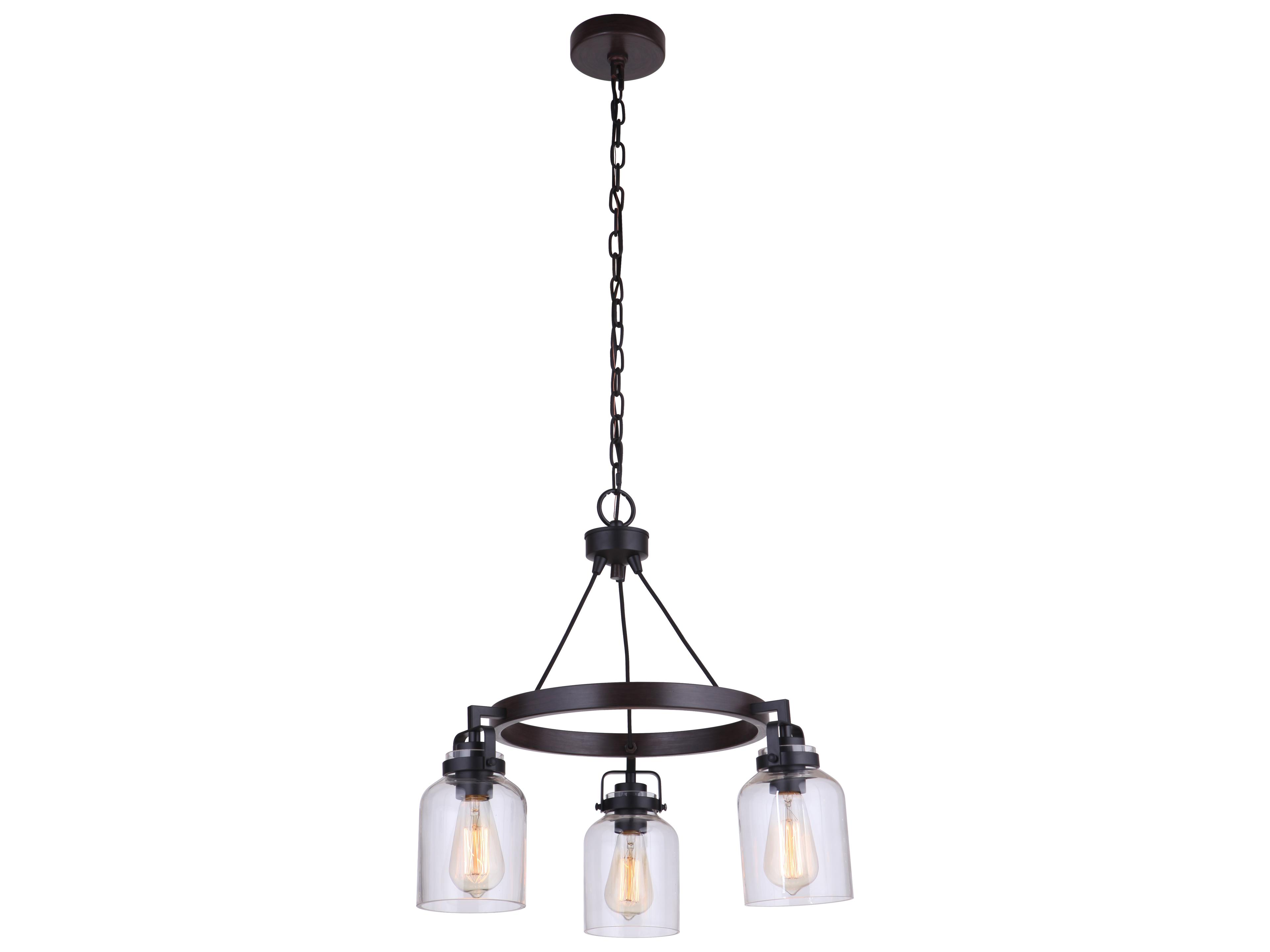 Craftmade Foxwood 3-Light Flat Black Dark Teak Glass Bell Chandelier