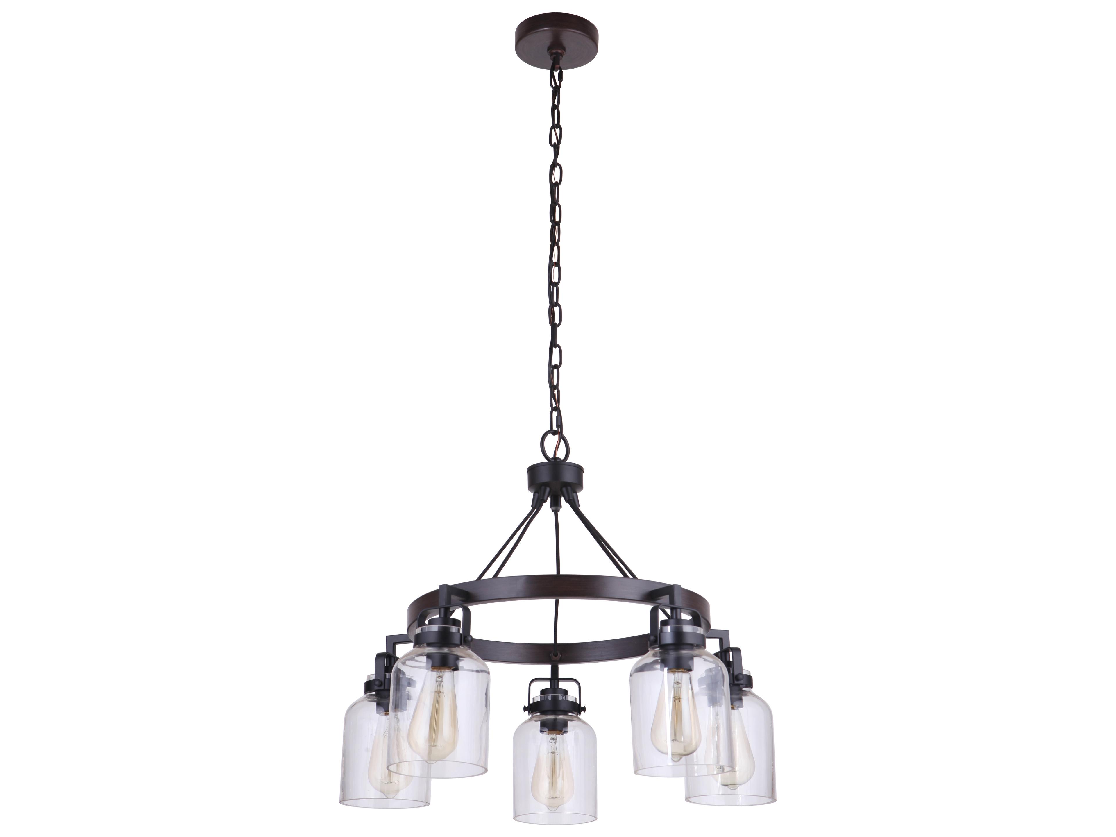 Craftmade Foxwood 5-Light Flat Black Dark Teak Glass Bell Chandelier