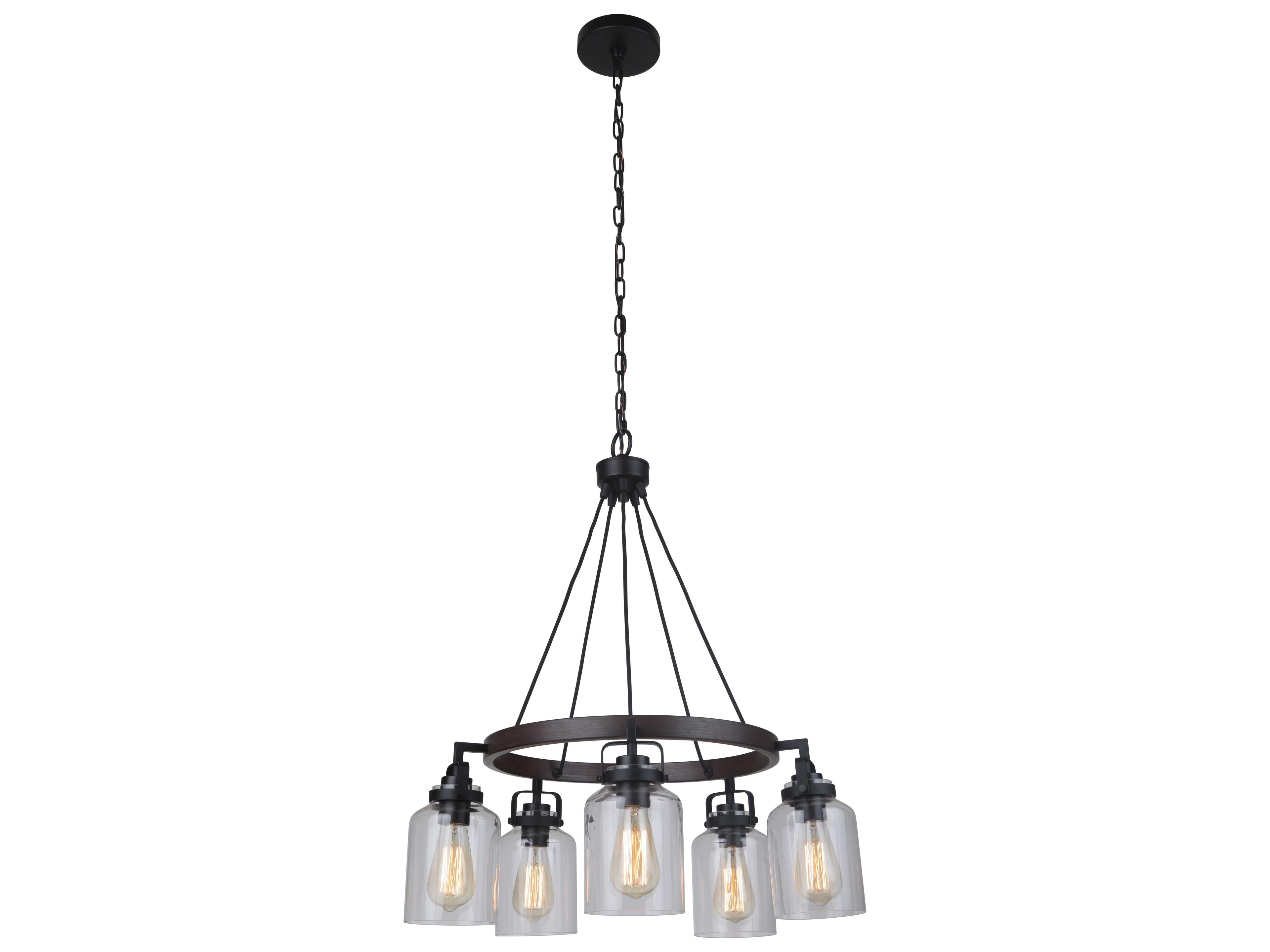 Craftmade Foxwood 5-Light Flat Black Dark Teak Glass Bell Chandelier