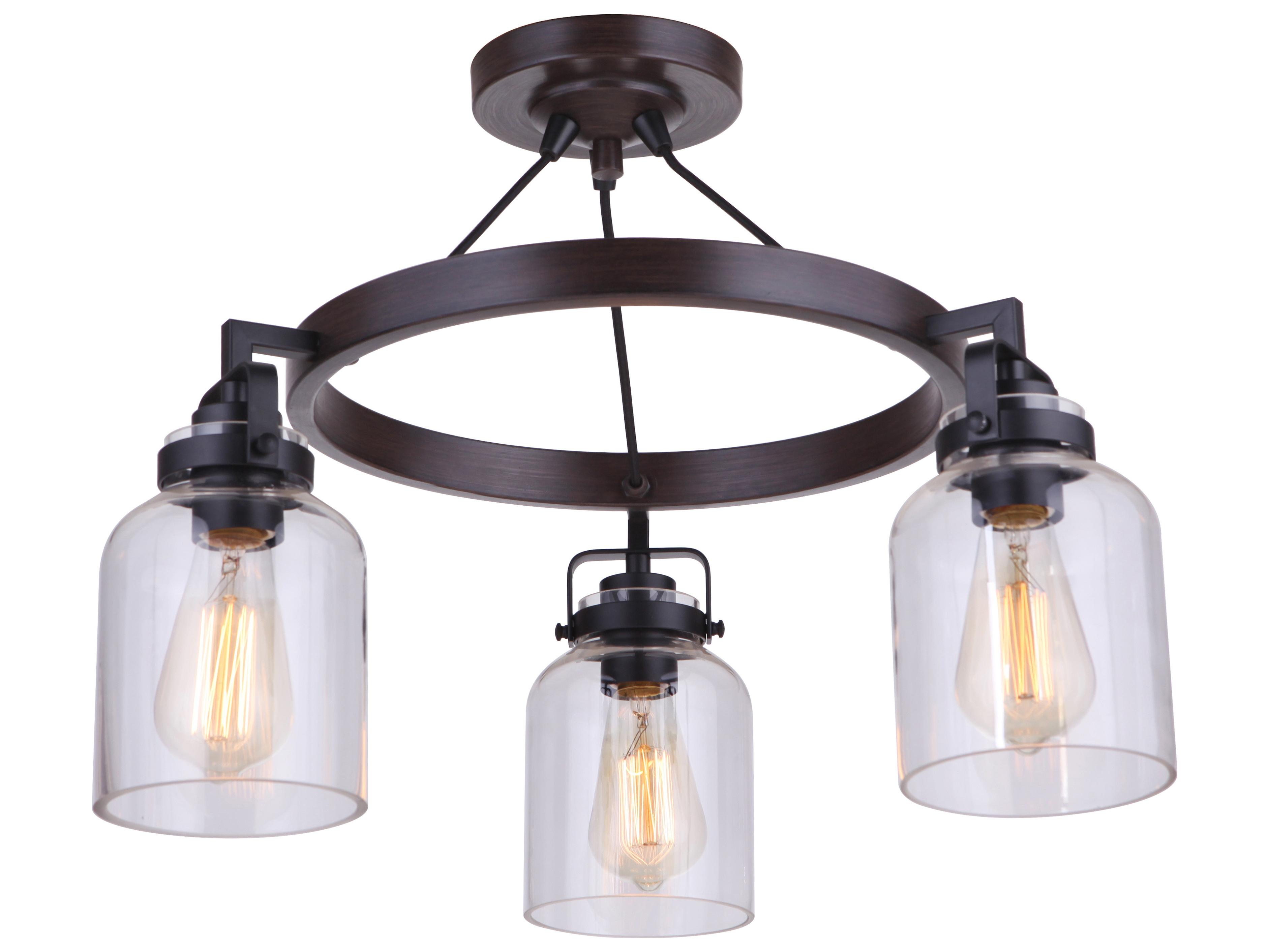 Craftmade Foxwood 3-Light Flat Black Dark Teak Glass Bell Semi Flush Mount