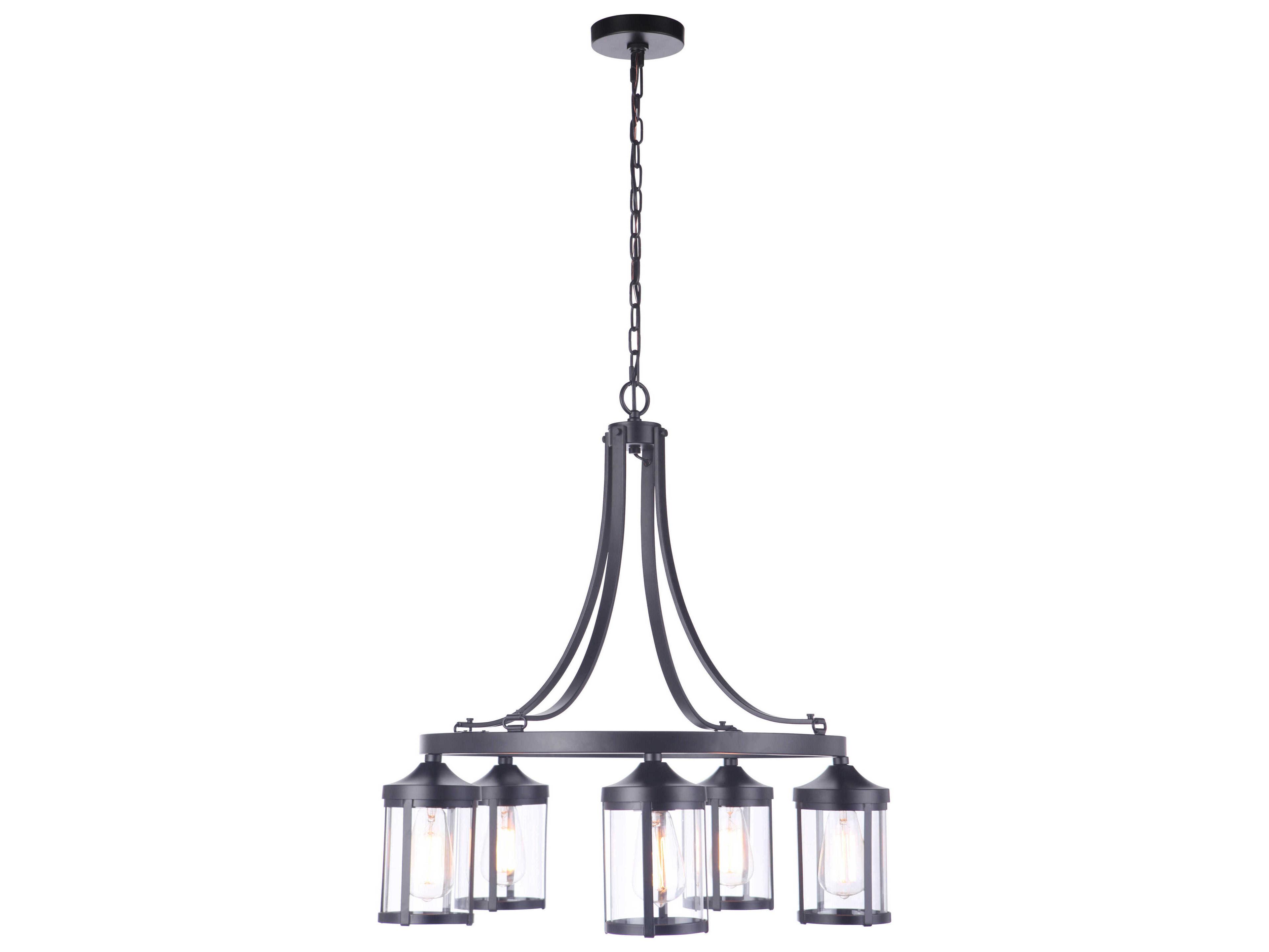 Craftmade Elliot 5-Light Flat Black Glass Cylinder Chandelier
